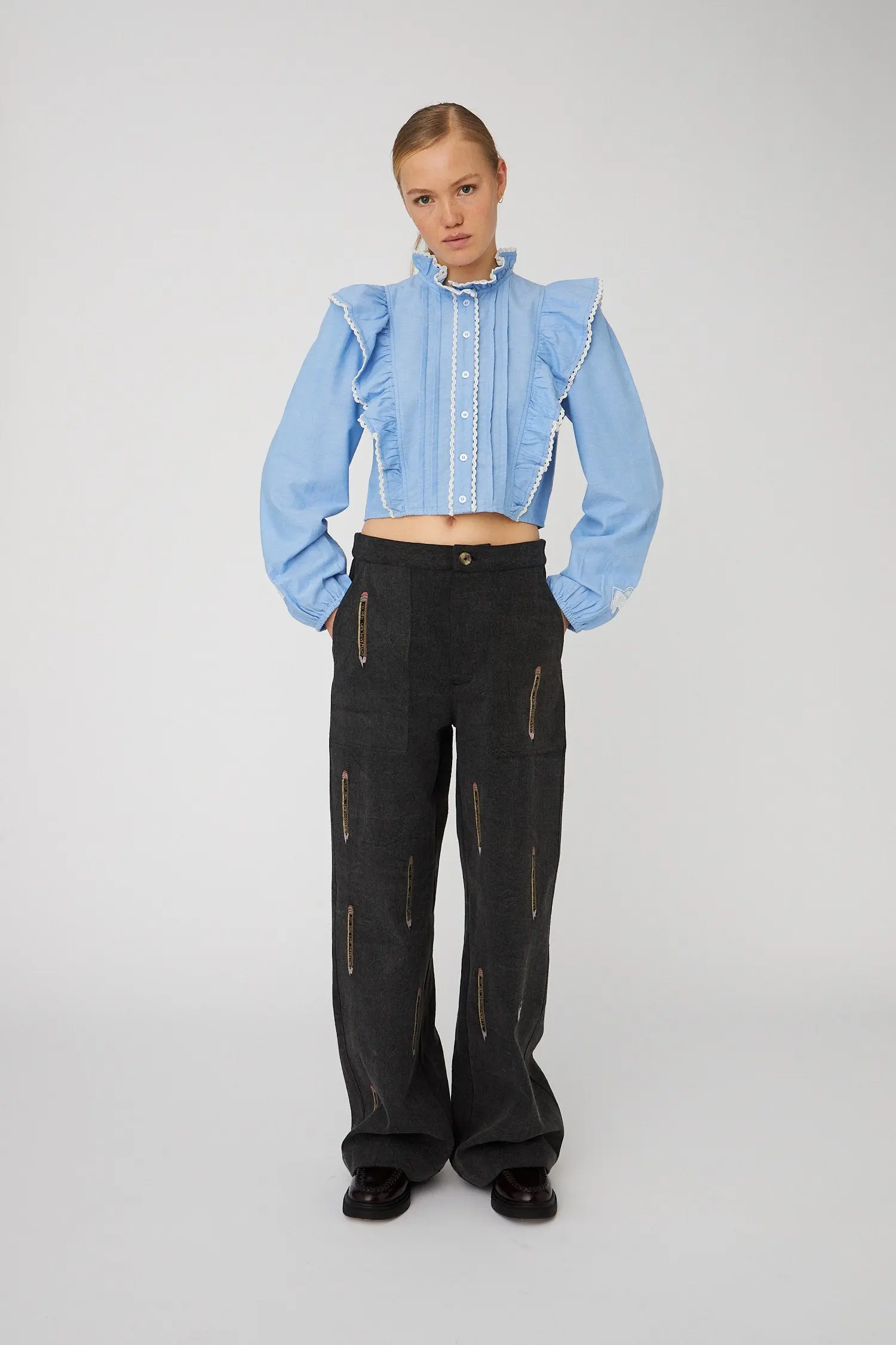 BACK TO SCHOOL Embroidered Pants - Almost black