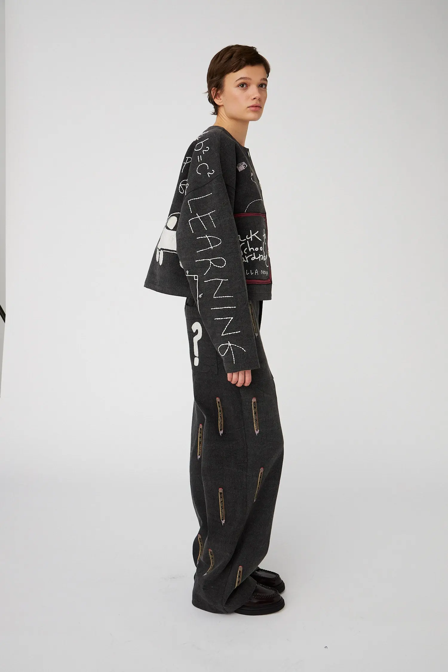 BACK TO SCHOOL Embroidered Pants - Almost black - Image 2