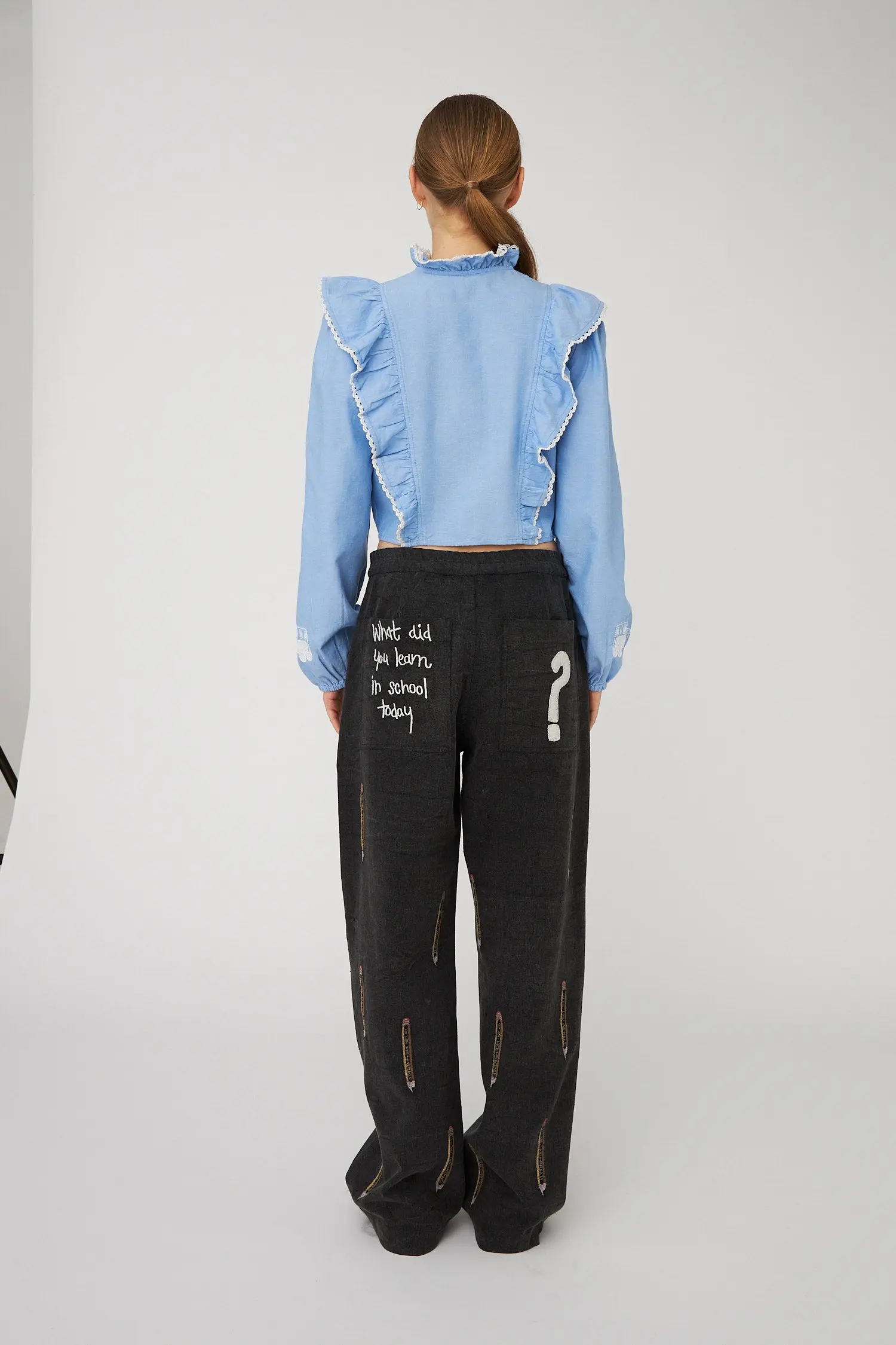BACK TO SCHOOL Embroidered Pants - Almost black - Image 3