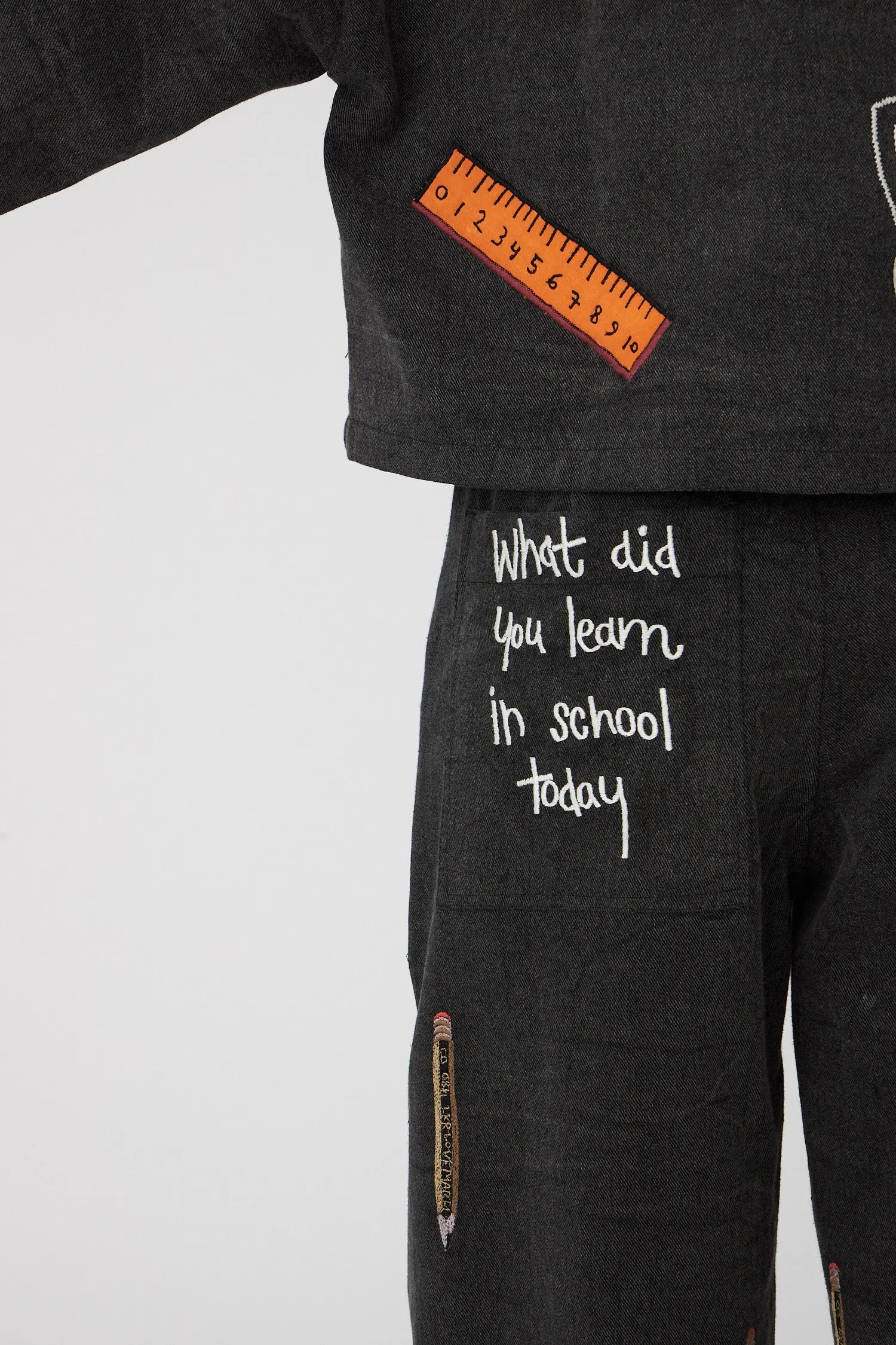 BACK TO SCHOOL Embroidered Pants - Almost black - Image 4