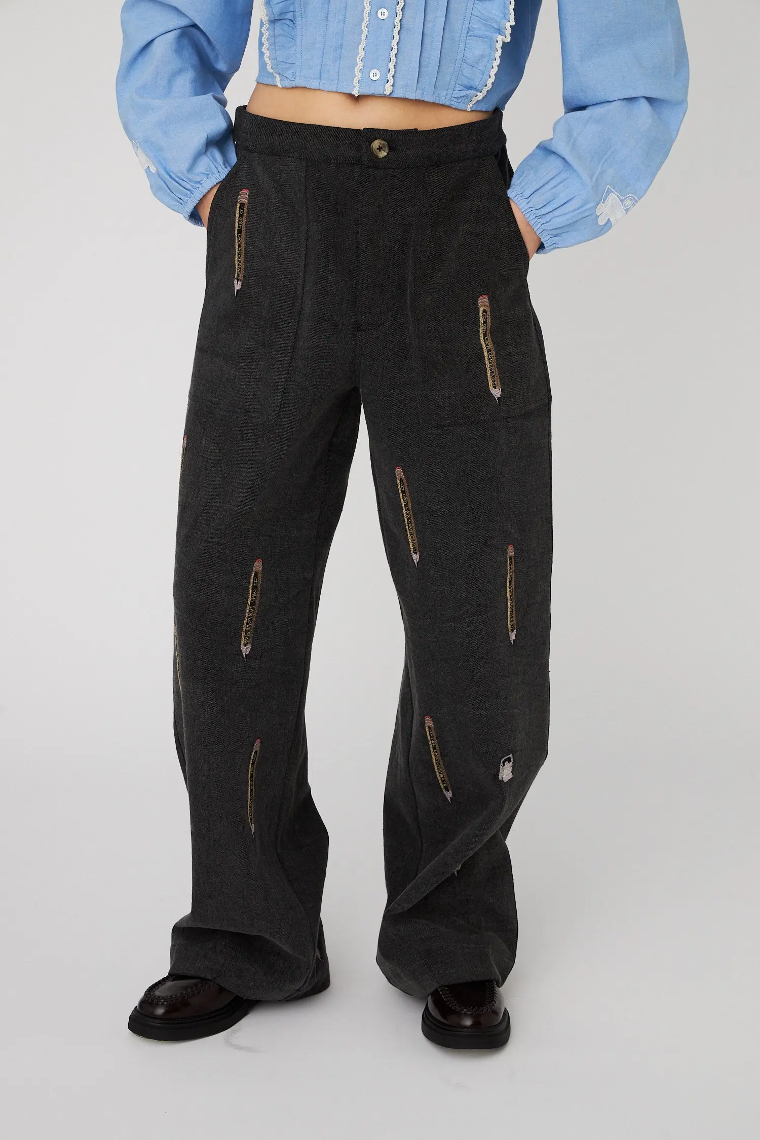BACK TO SCHOOL Embroidered Pants - Almost black - Image 5