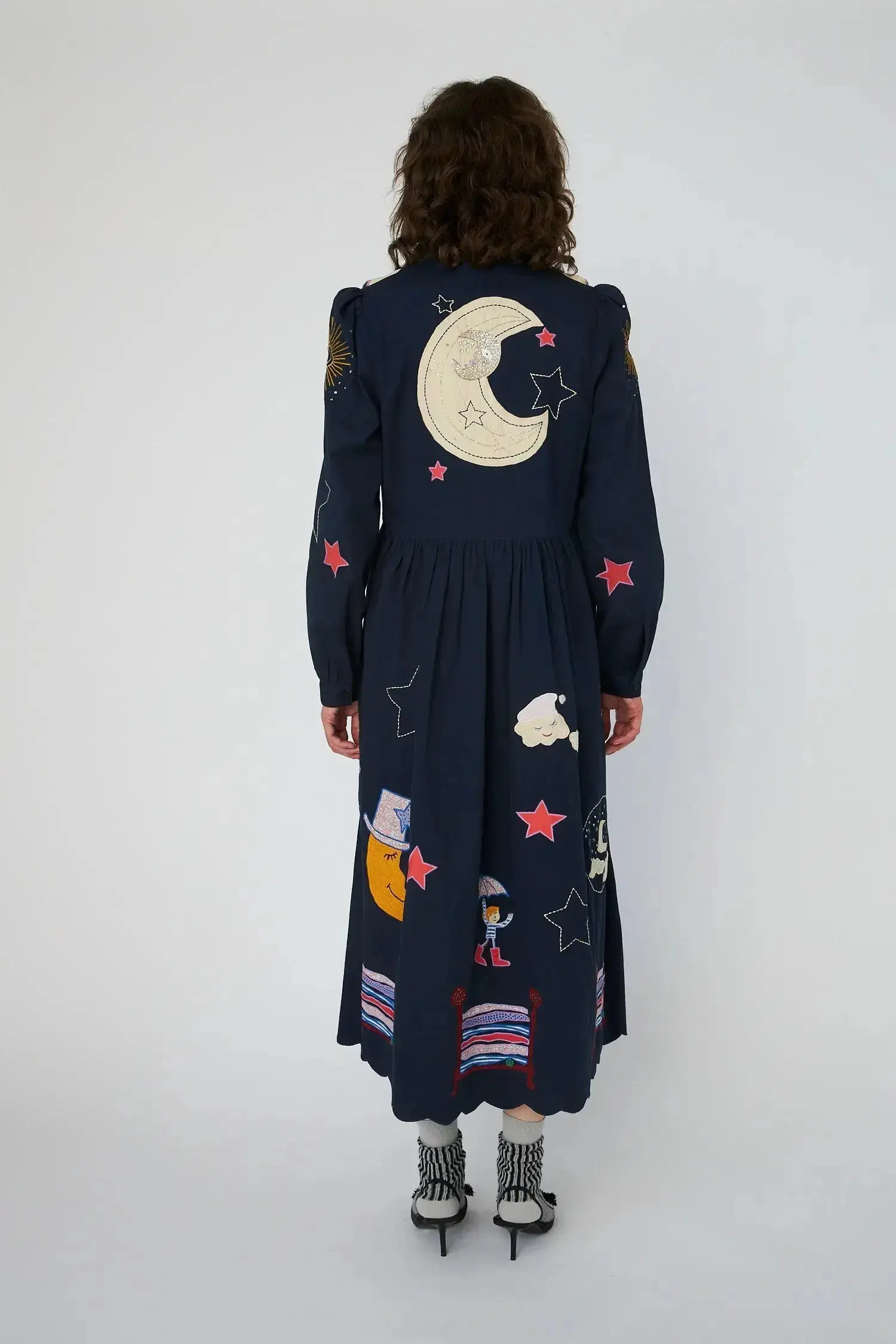 Bead Embellished Midi Dress - Navy - Image 3