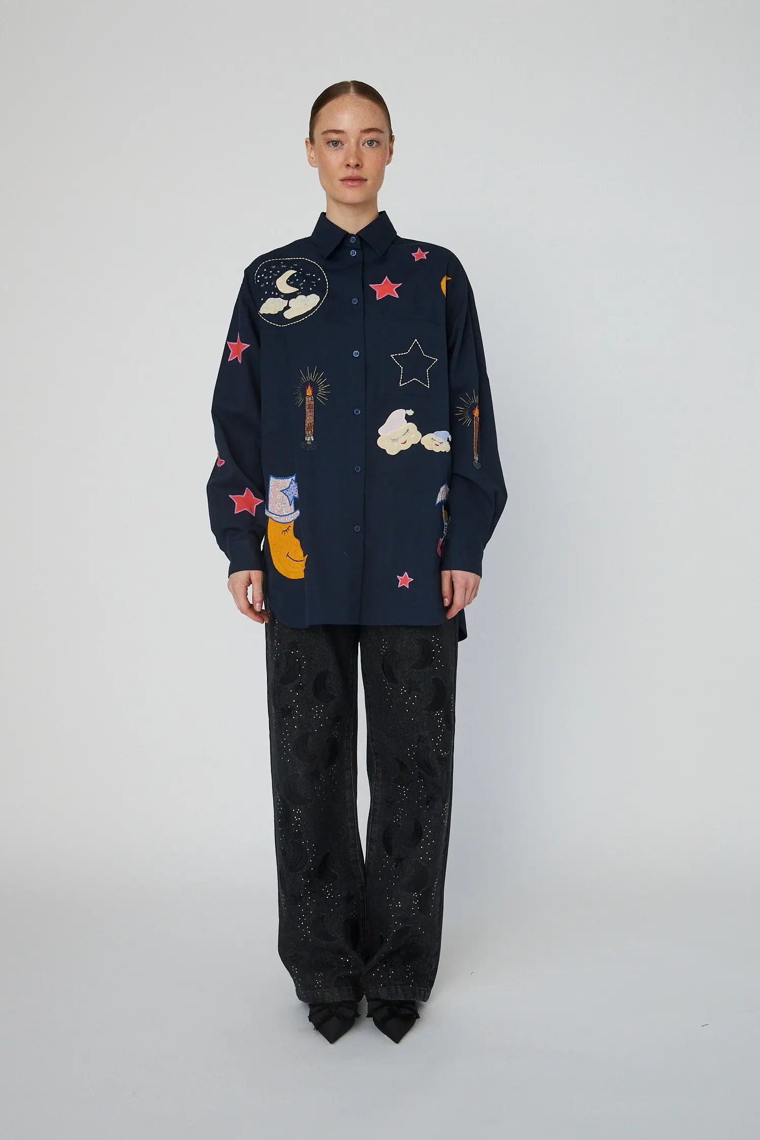 Bead Embellished Shirt - Navy