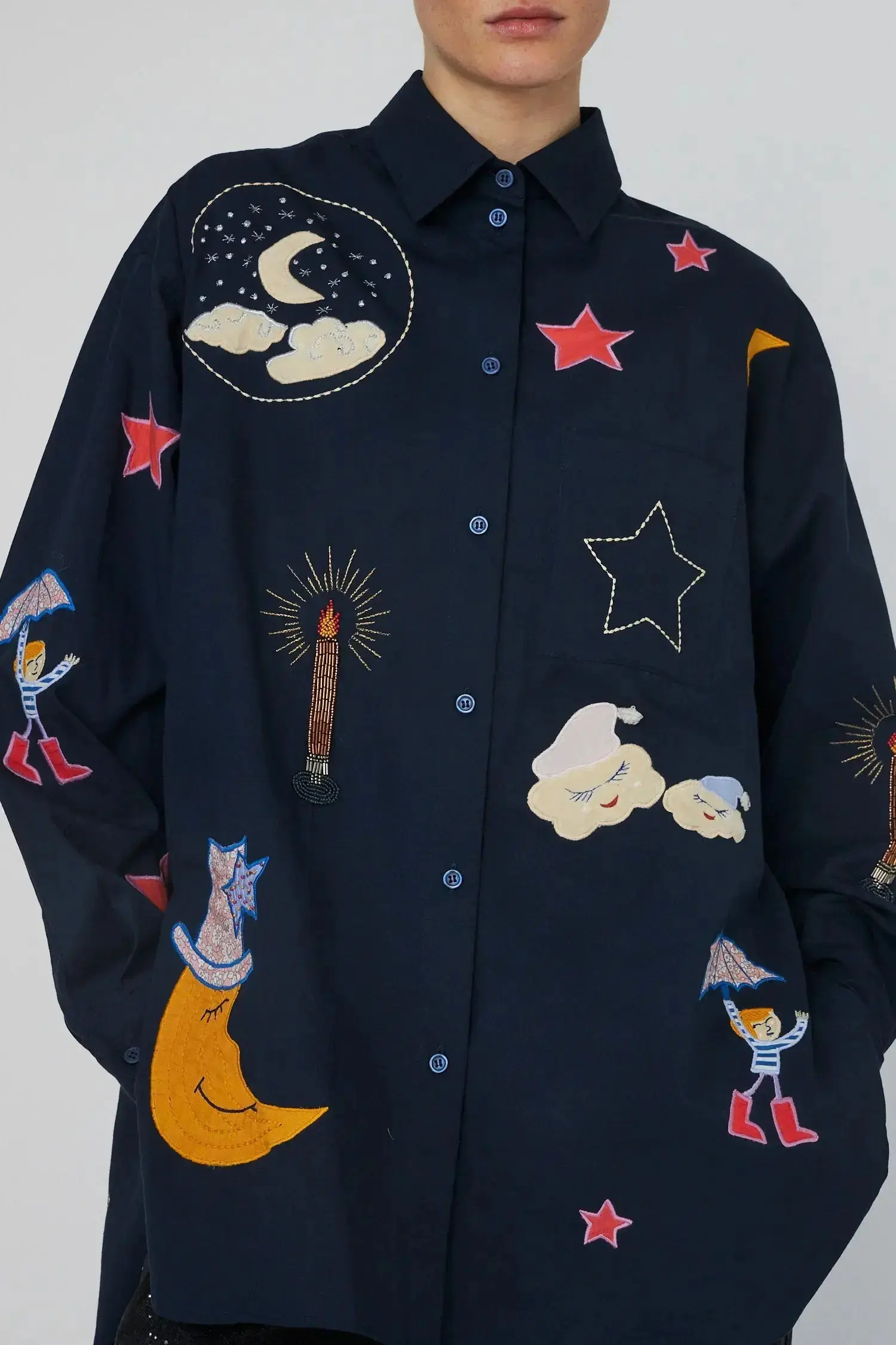 Bead Embellished Shirt - Navy - Image 3
