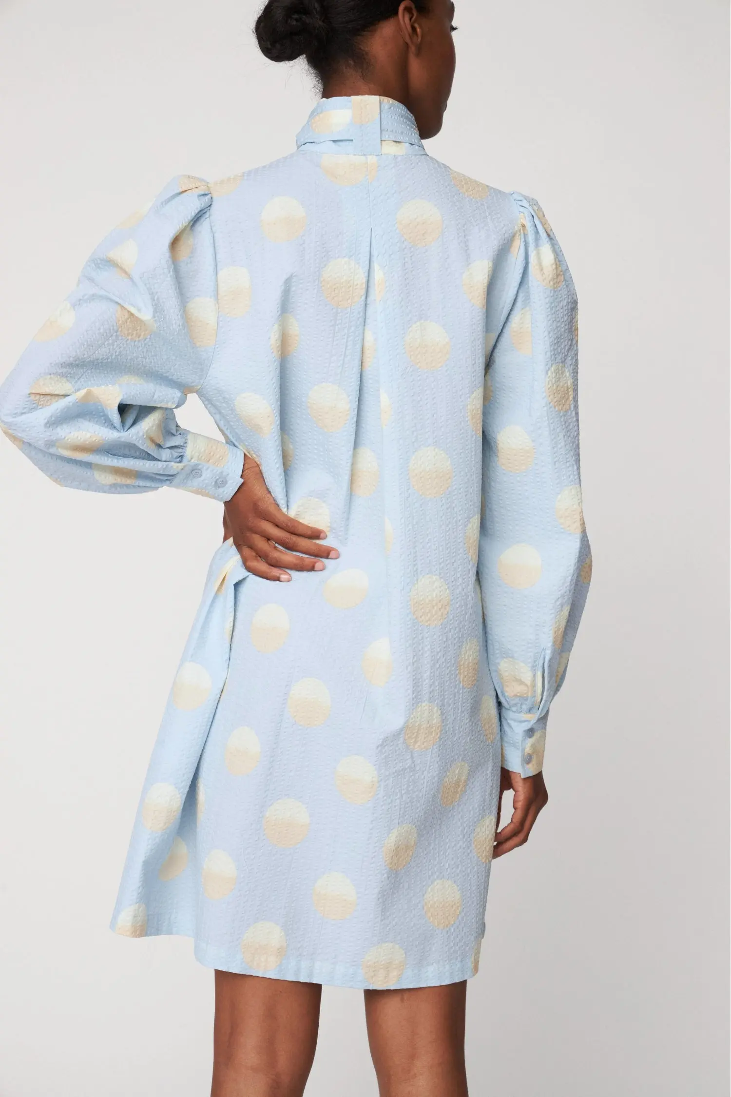 Big Dot Dress with Bow Tie - Light Blue - Image 4