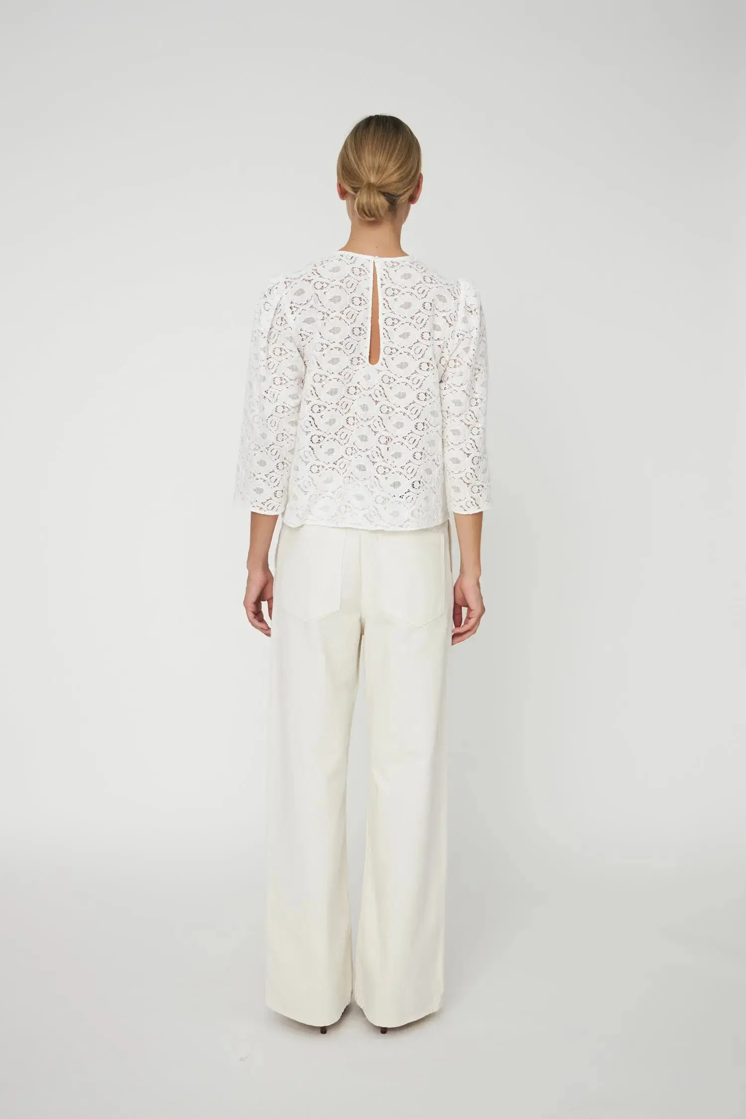 Cotton Lace Blouse - White - Image 3