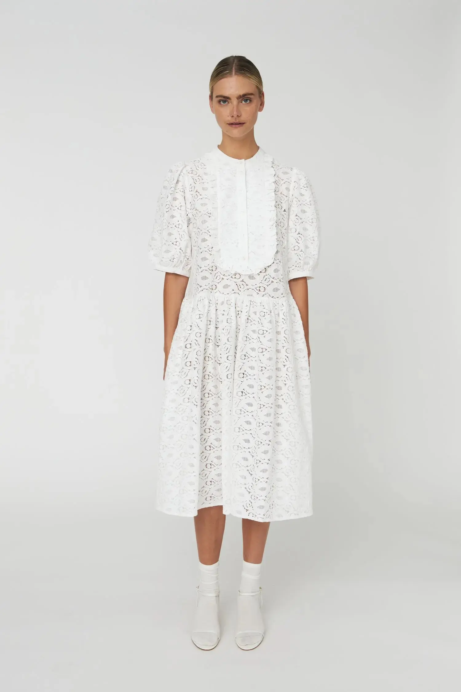 Cotton Lace Dress - White - Image 3
