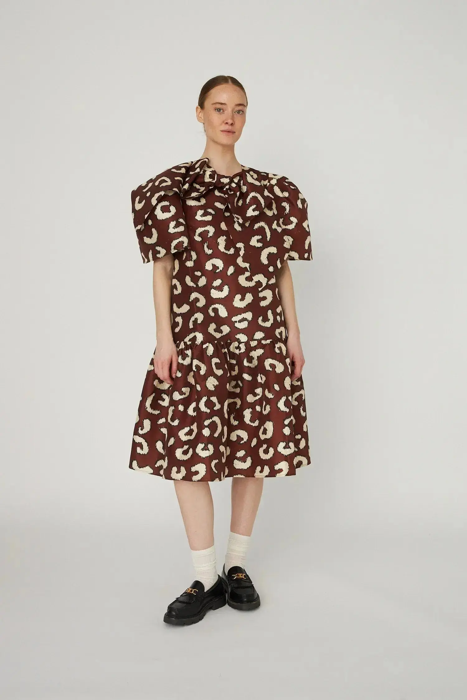 Crisp Midi Dress with Bow - Leopard - Image 3