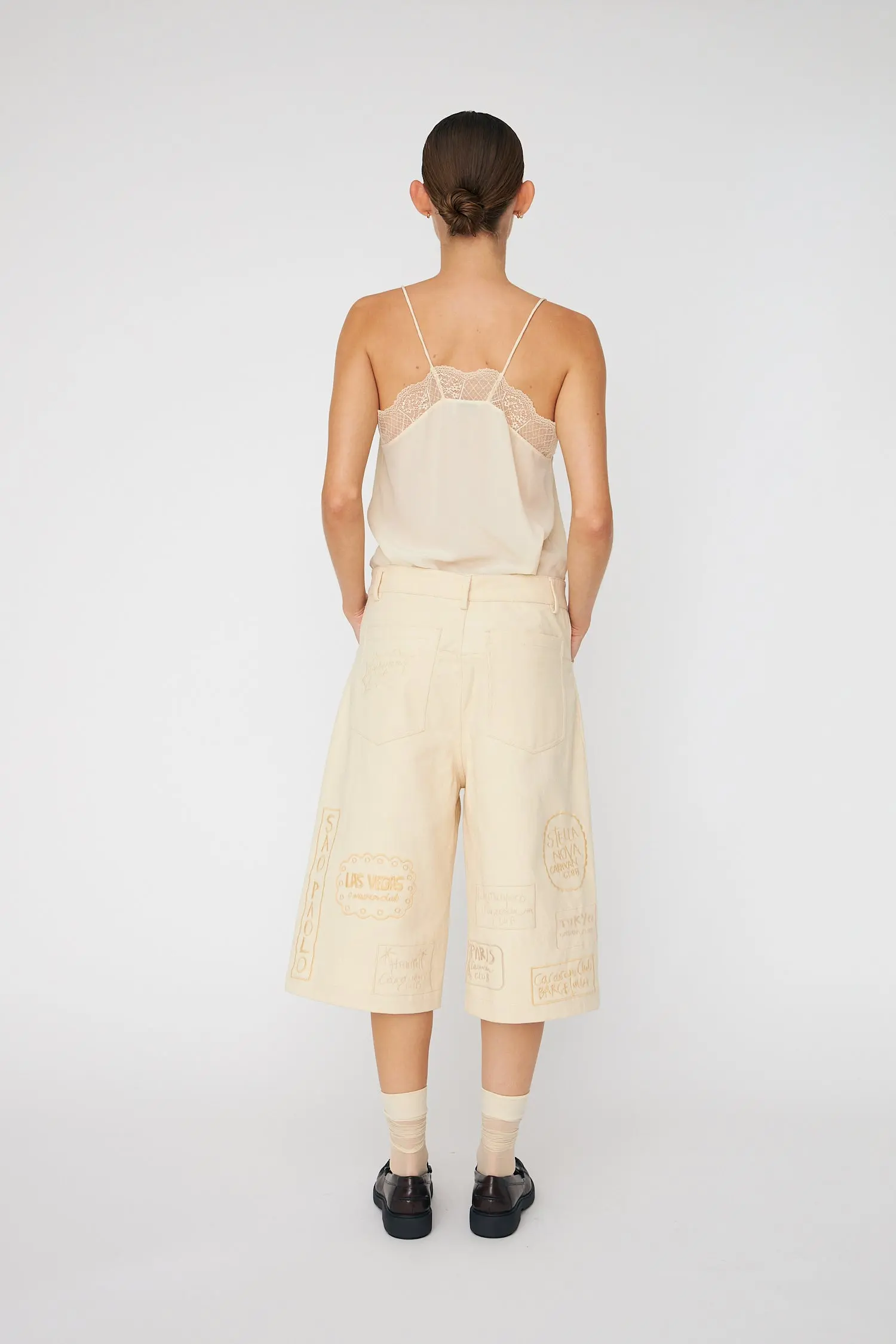 Cropped Pants with Patches - Creme Tones - Image 4