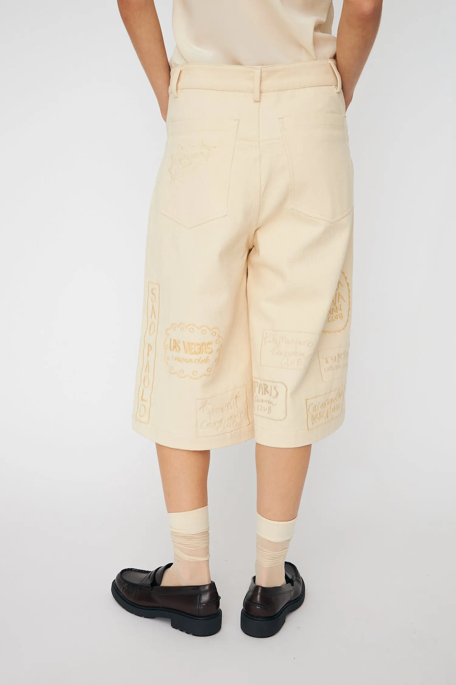 Cropped Pants with Patches - Creme Tones - Image 5