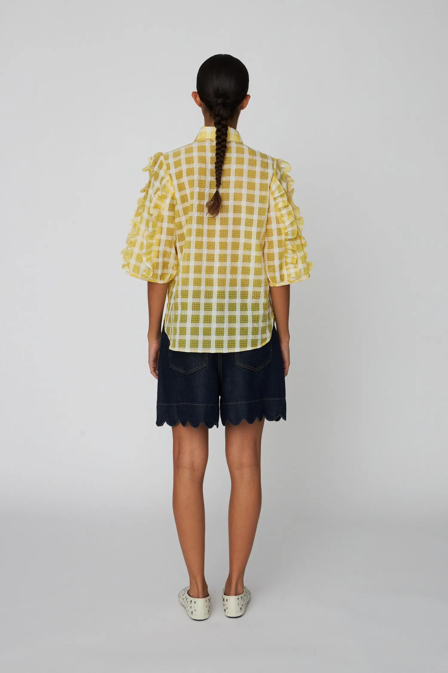 Delicate Checked Frill Shirt - Lovely Yellow - Image 3
