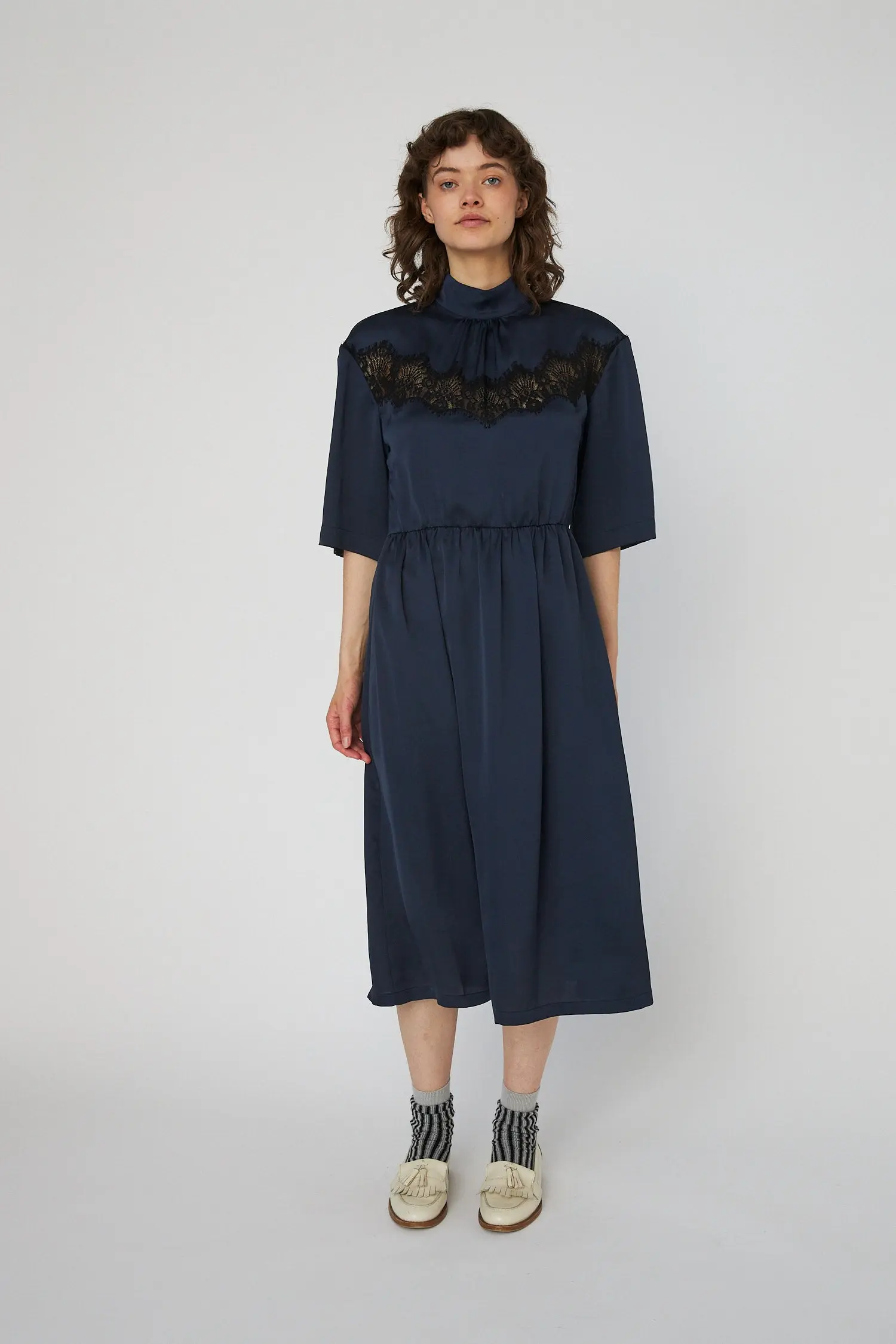 Delicate Lace Midi Dress - Ultra Navy