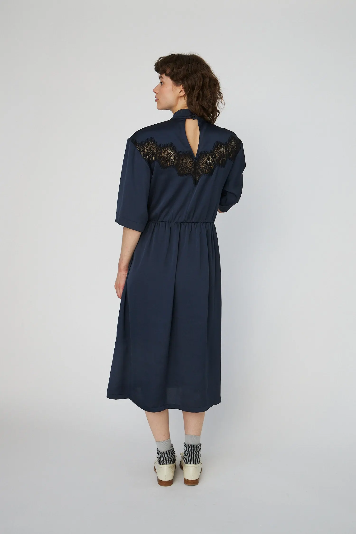 Delicate Lace Midi Dress - Ultra Navy - Image 2