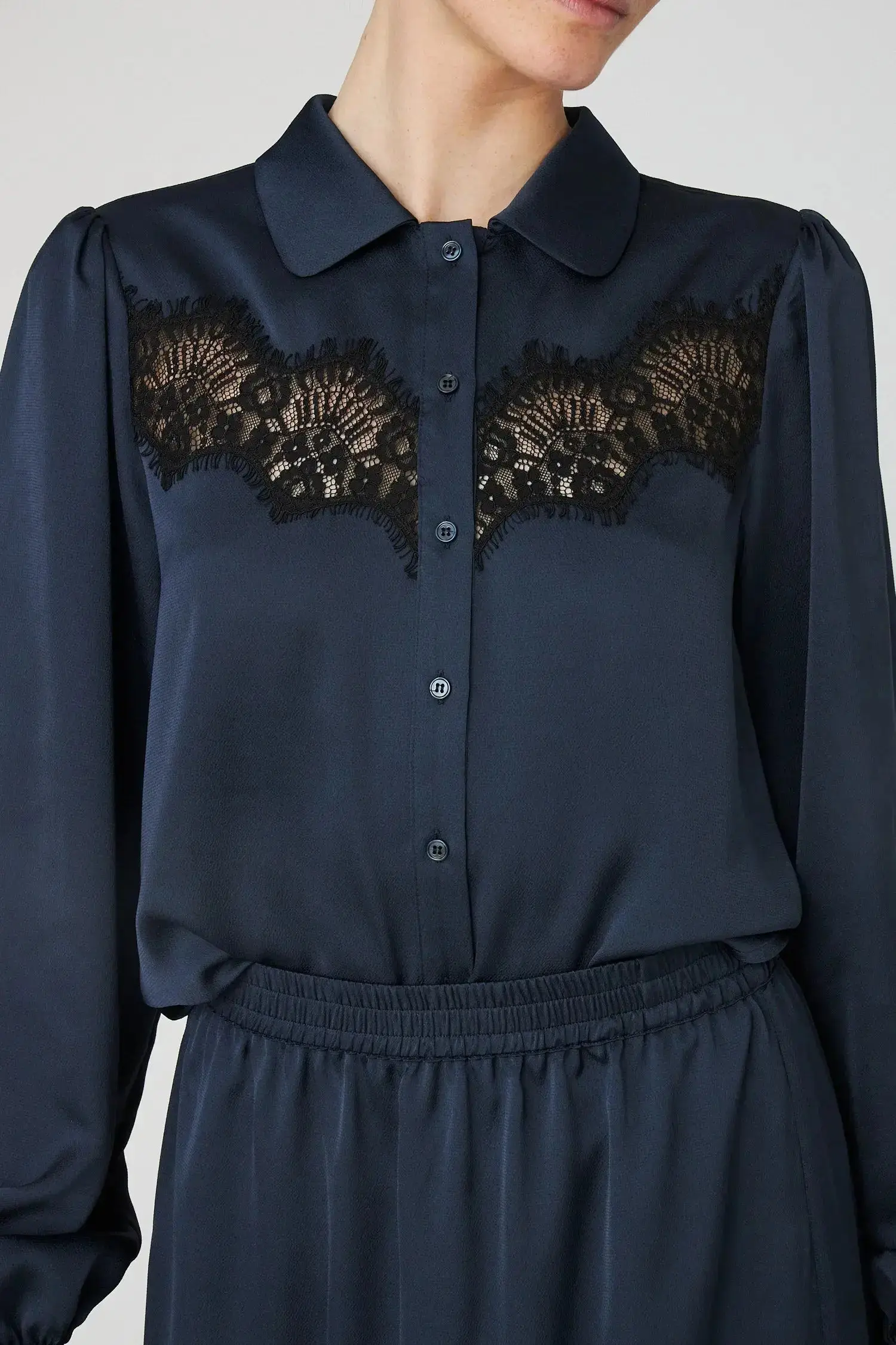 Delicate Lace Shirt - Ultra Navy - Image 3