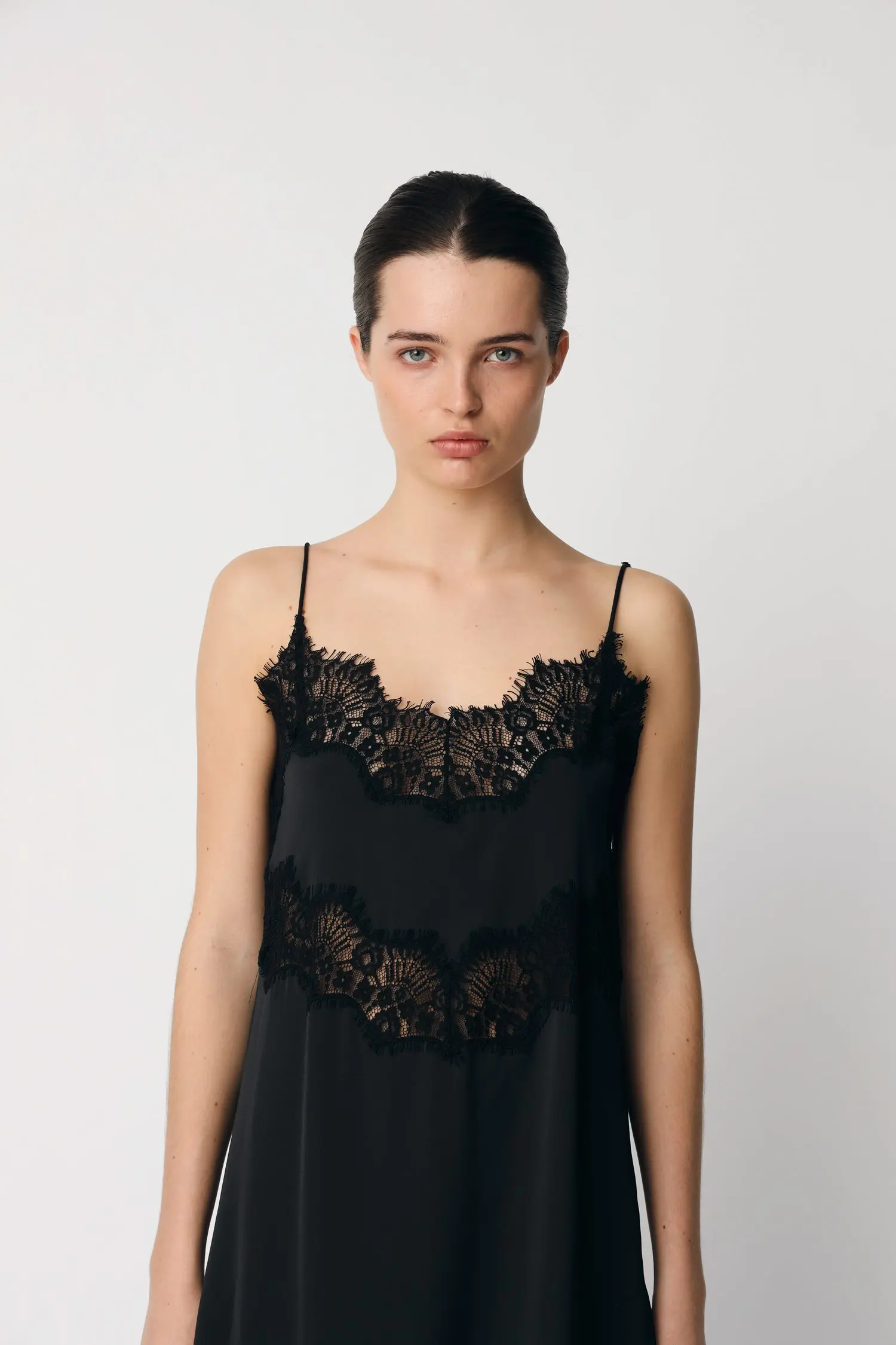 Delicate Lace Slip Dress - Black - Image 3