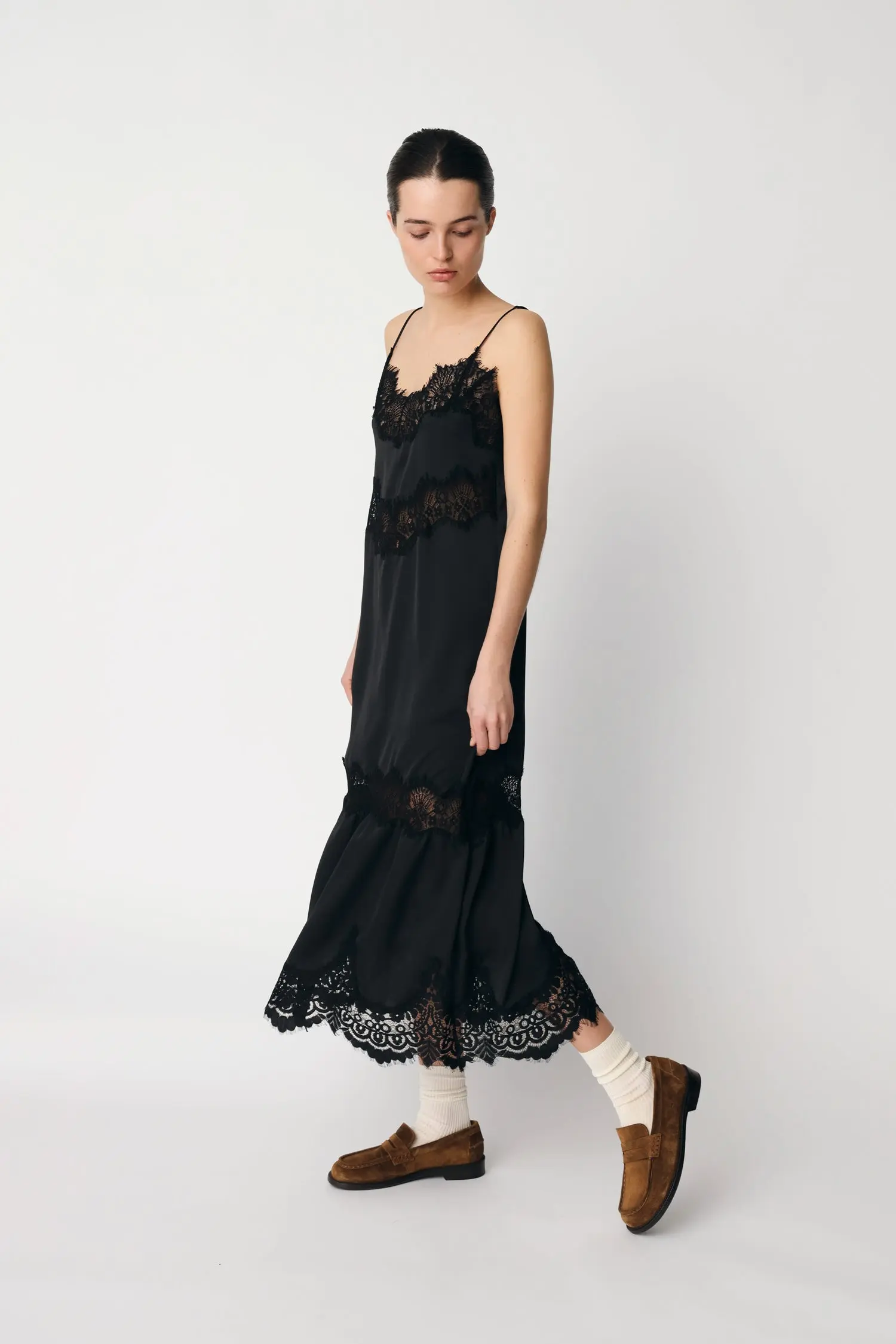 Delicate Lace Slip Dress - Black - Image 5