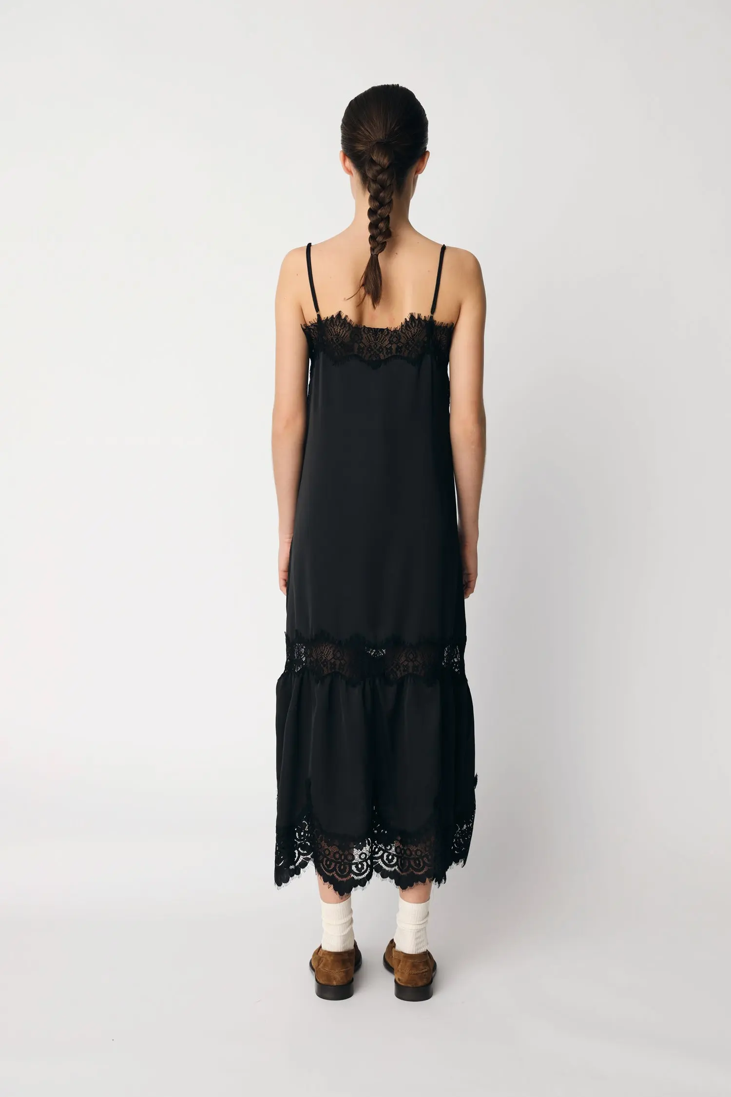 Delicate Lace Slip Dress - Black - Image 7