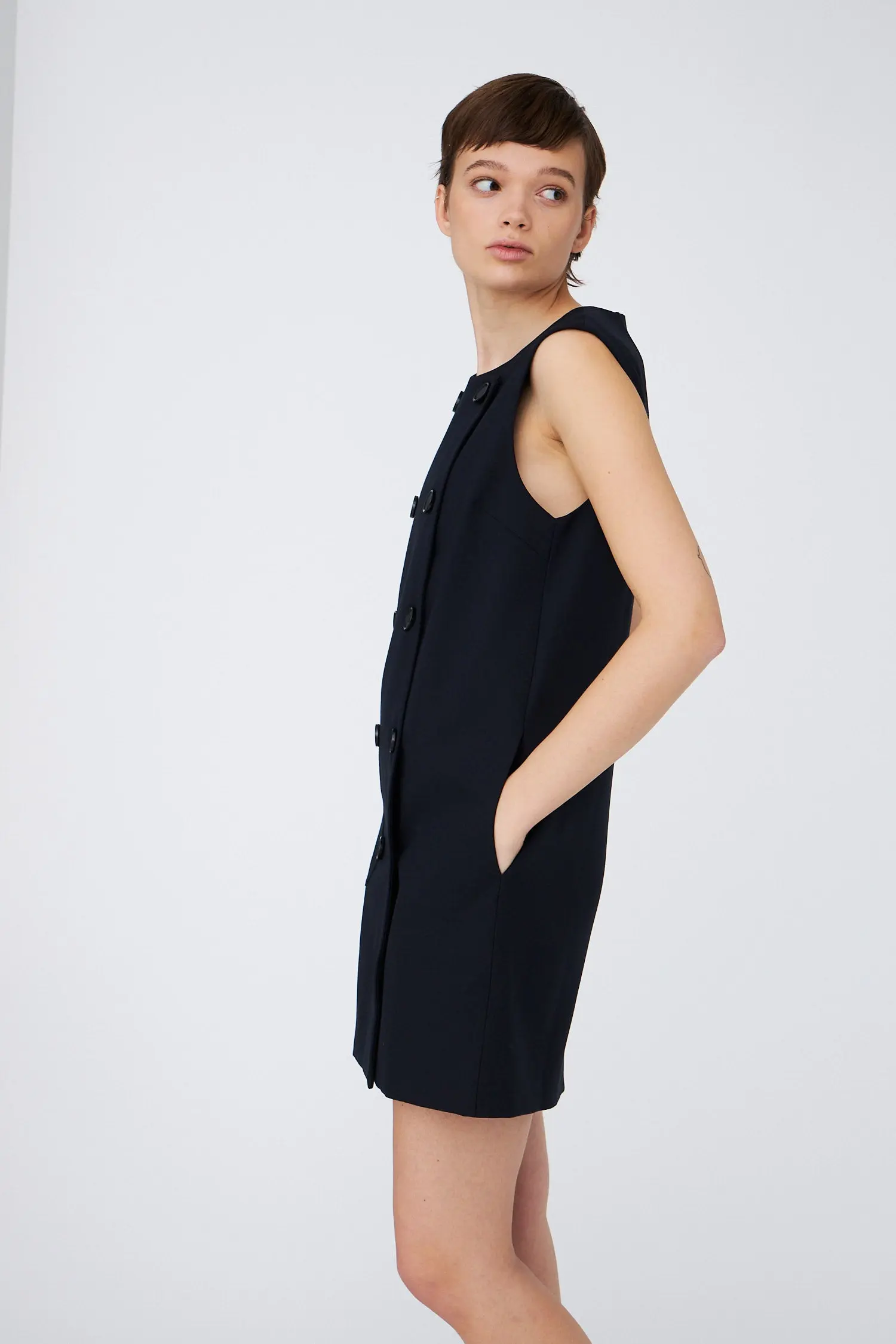 Double-Breasted Mini Dress - Navy - Image 3
