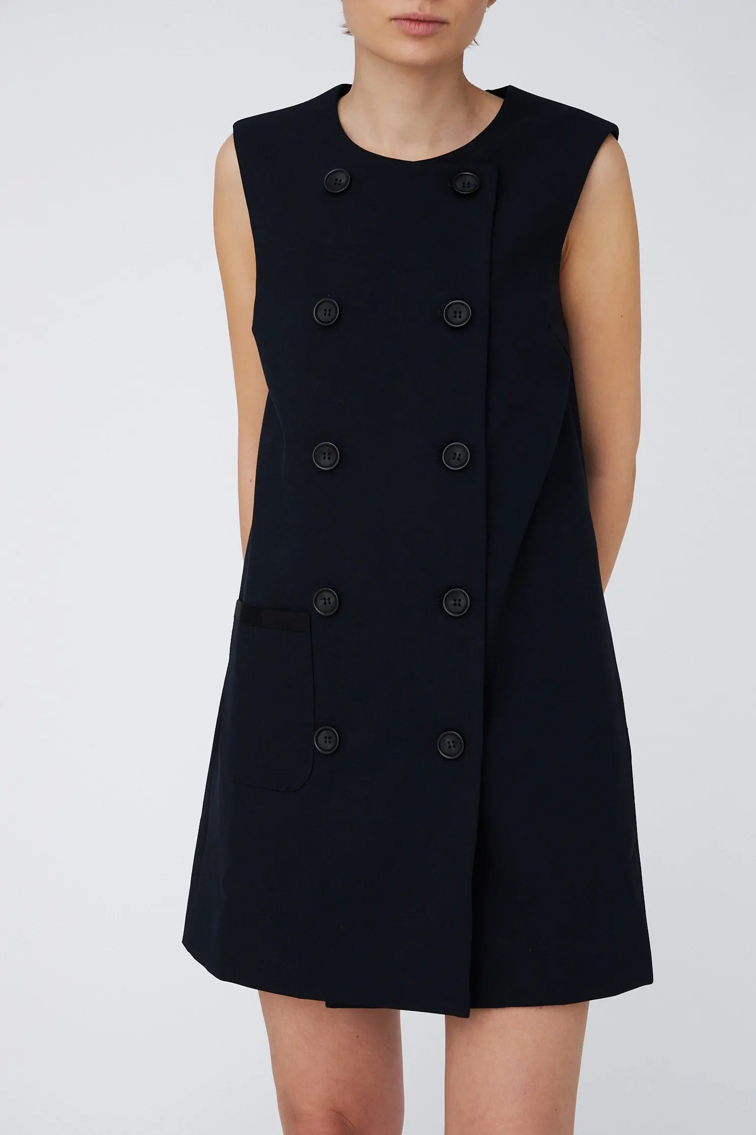 Double-Breasted Mini Dress - Navy - Image 4