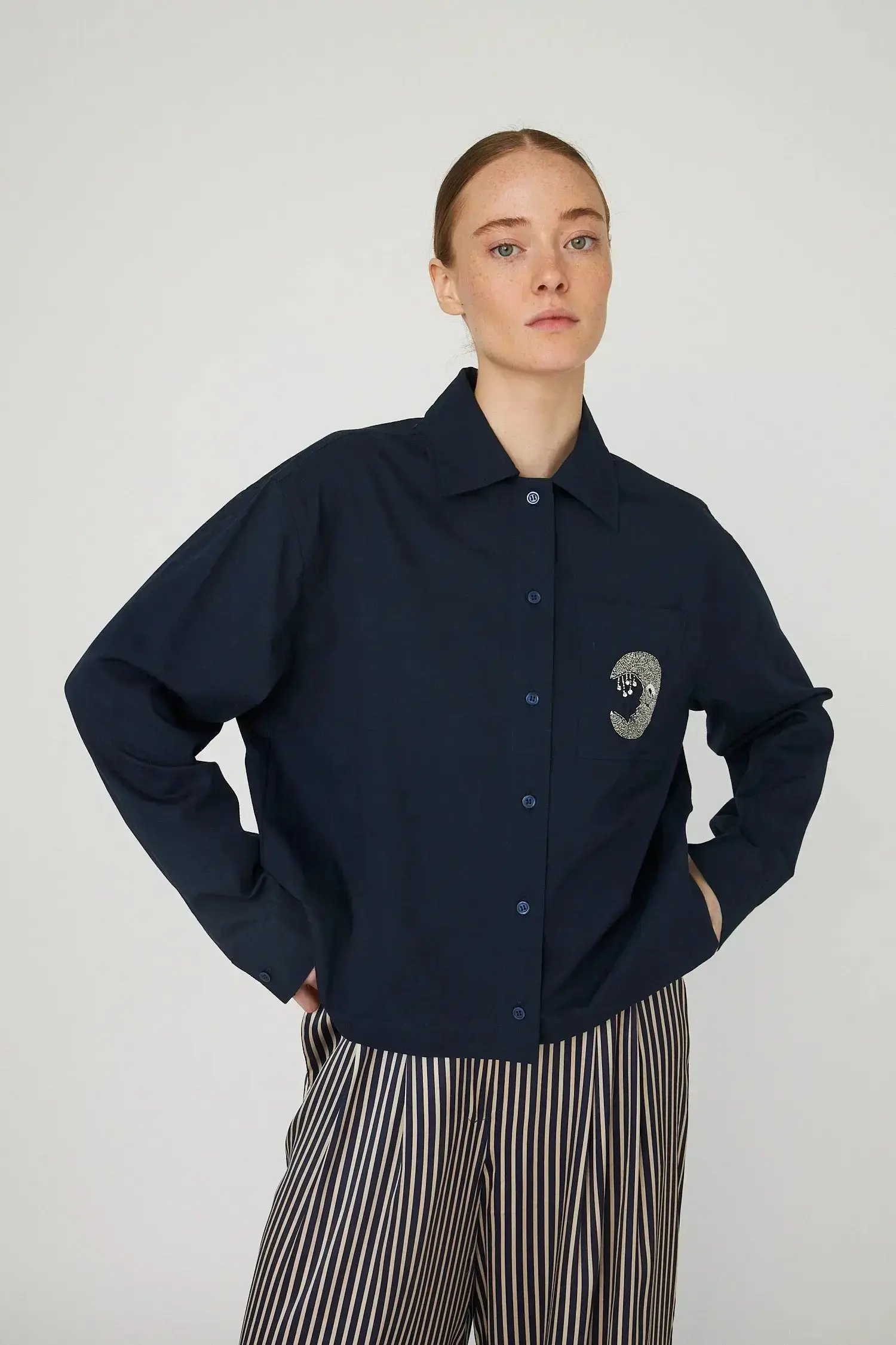Embellished Moon Shirt - Navy - Image 3