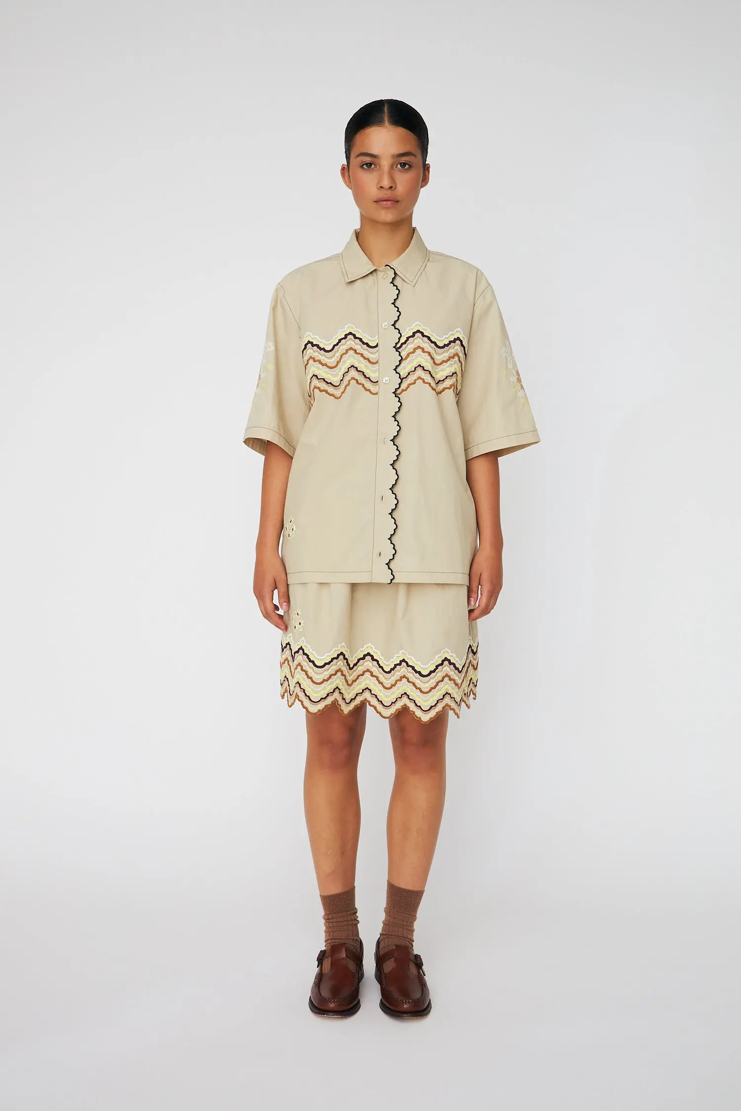 Embroidered Short Sleeved Shirt - Army Touch