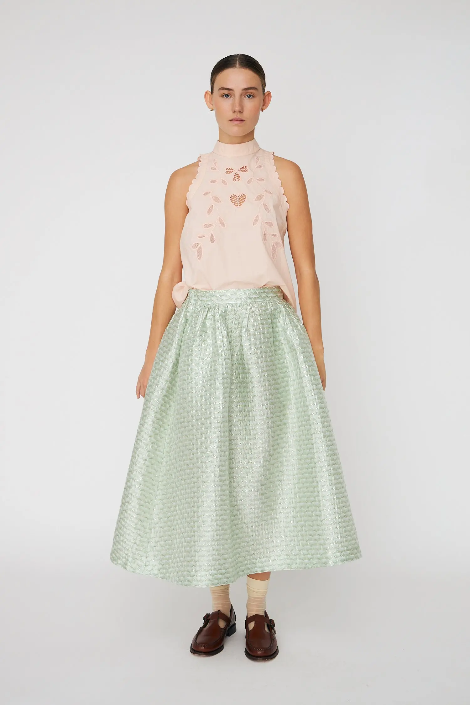 Embroidery Anglaise Halterneck Top - Soft Powder
