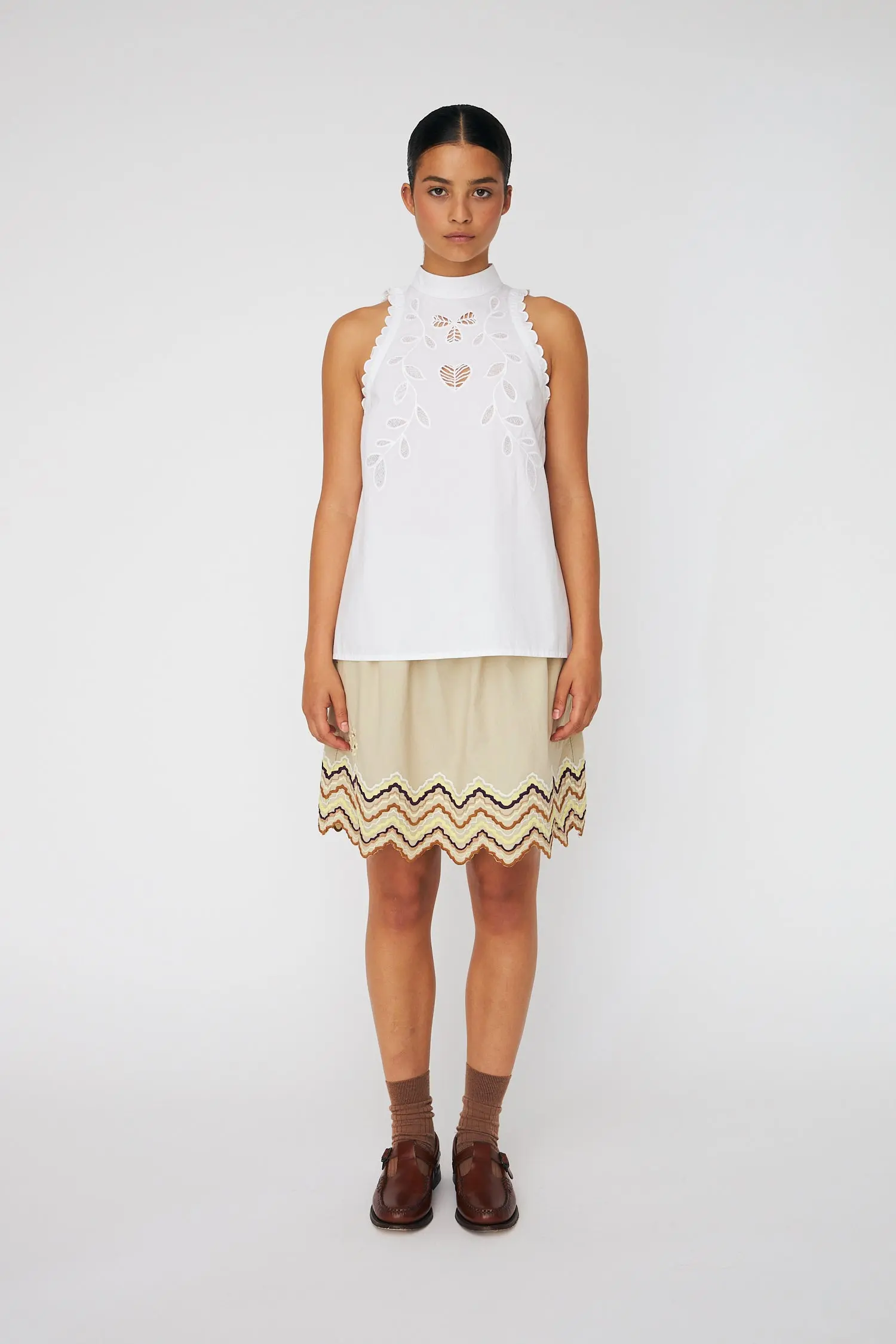 Embroidery Anglaise Halterneck Top - White