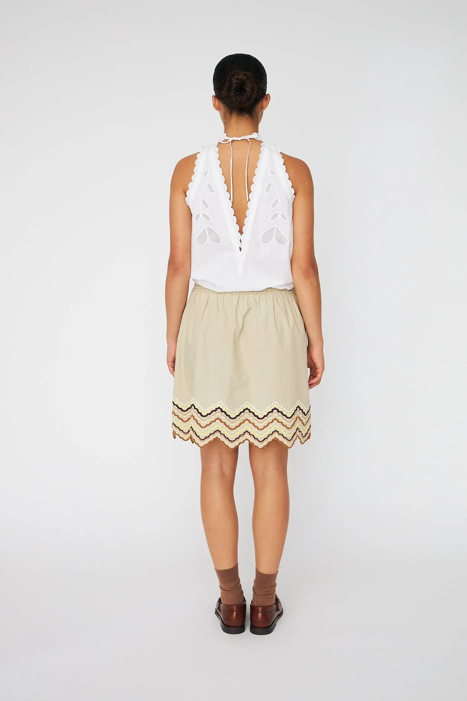 Embroidery Anglaise Halterneck Top - White - Image 3