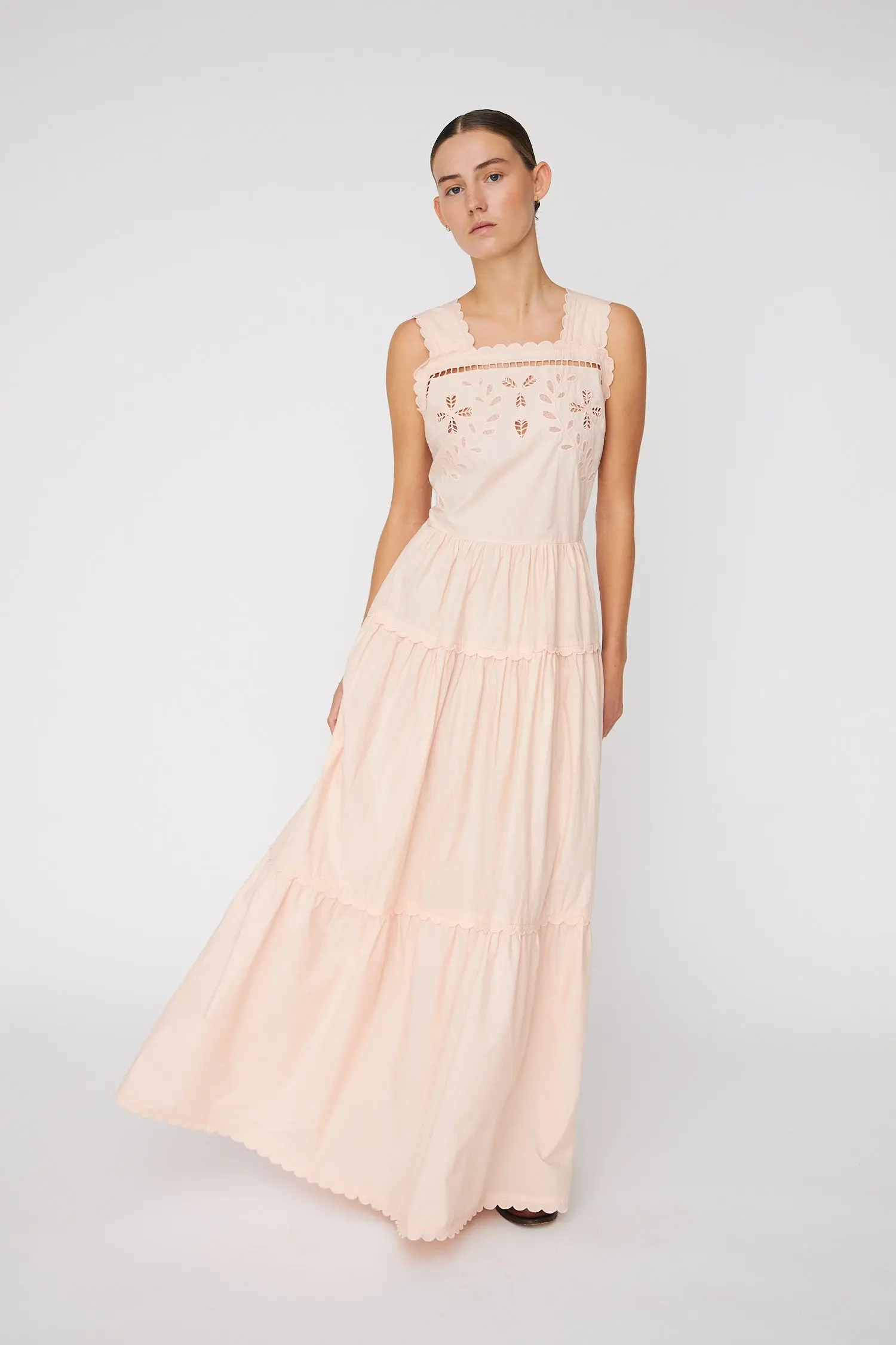 Embroidery Anglaise Maxi Strap Dress - Soft Powder