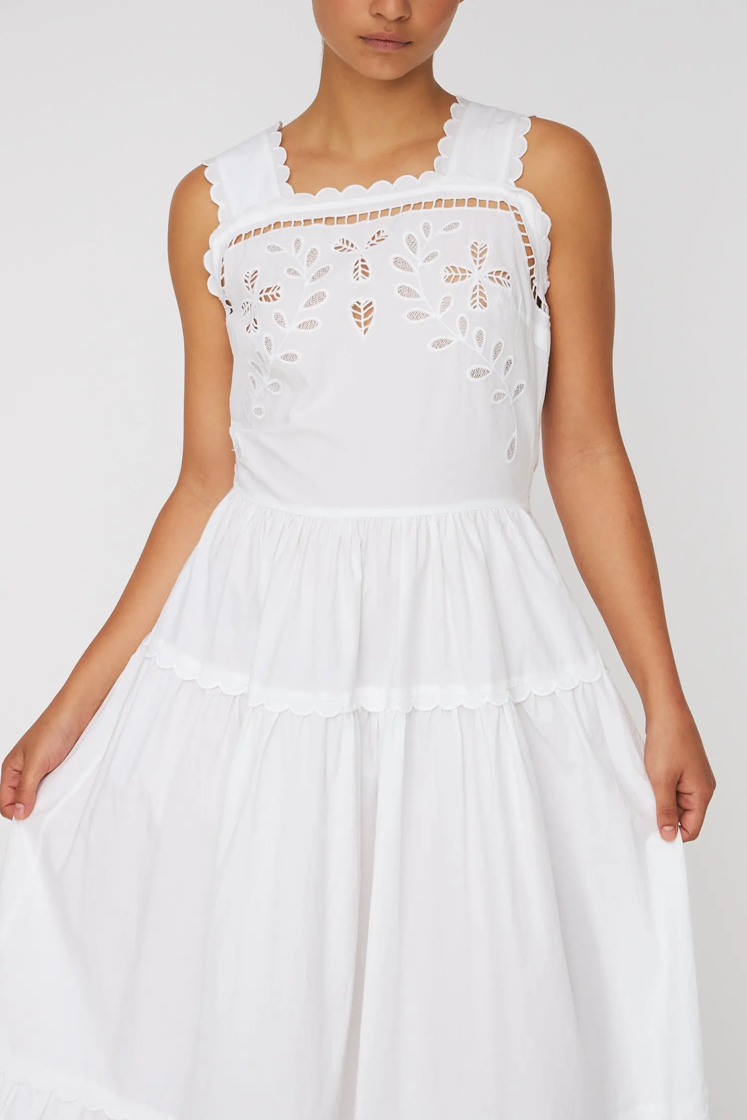 Embroidery Anglaise Maxi Strap Dress - White - Image 2
