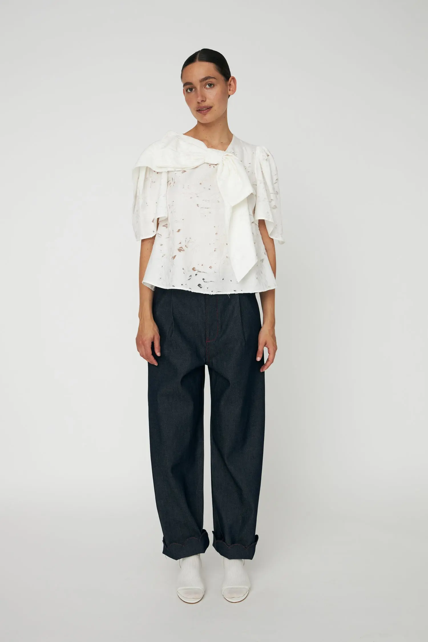 Festive Blouse with Bow - White