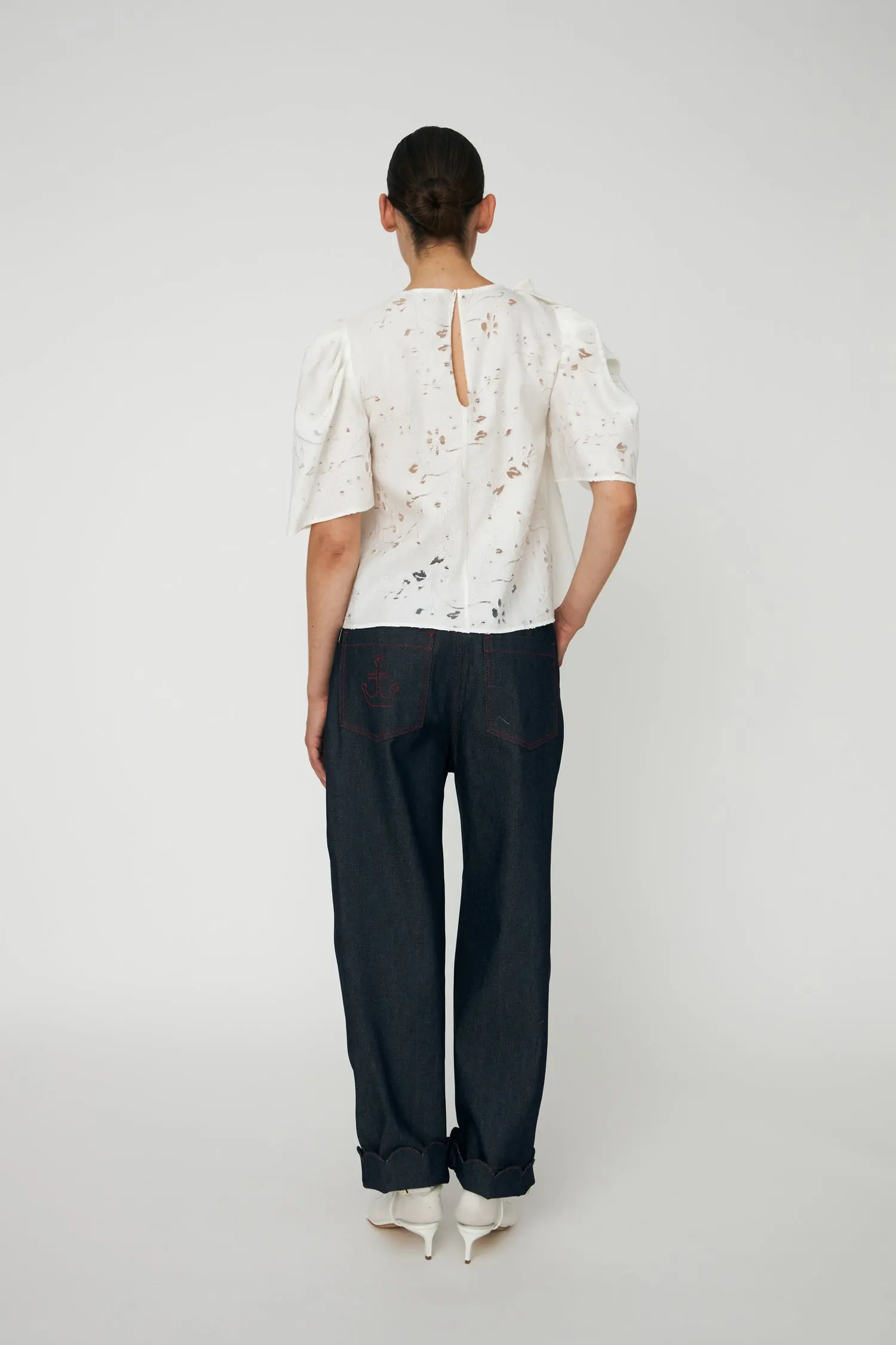 Festive Blouse with Bow - White - Image 2