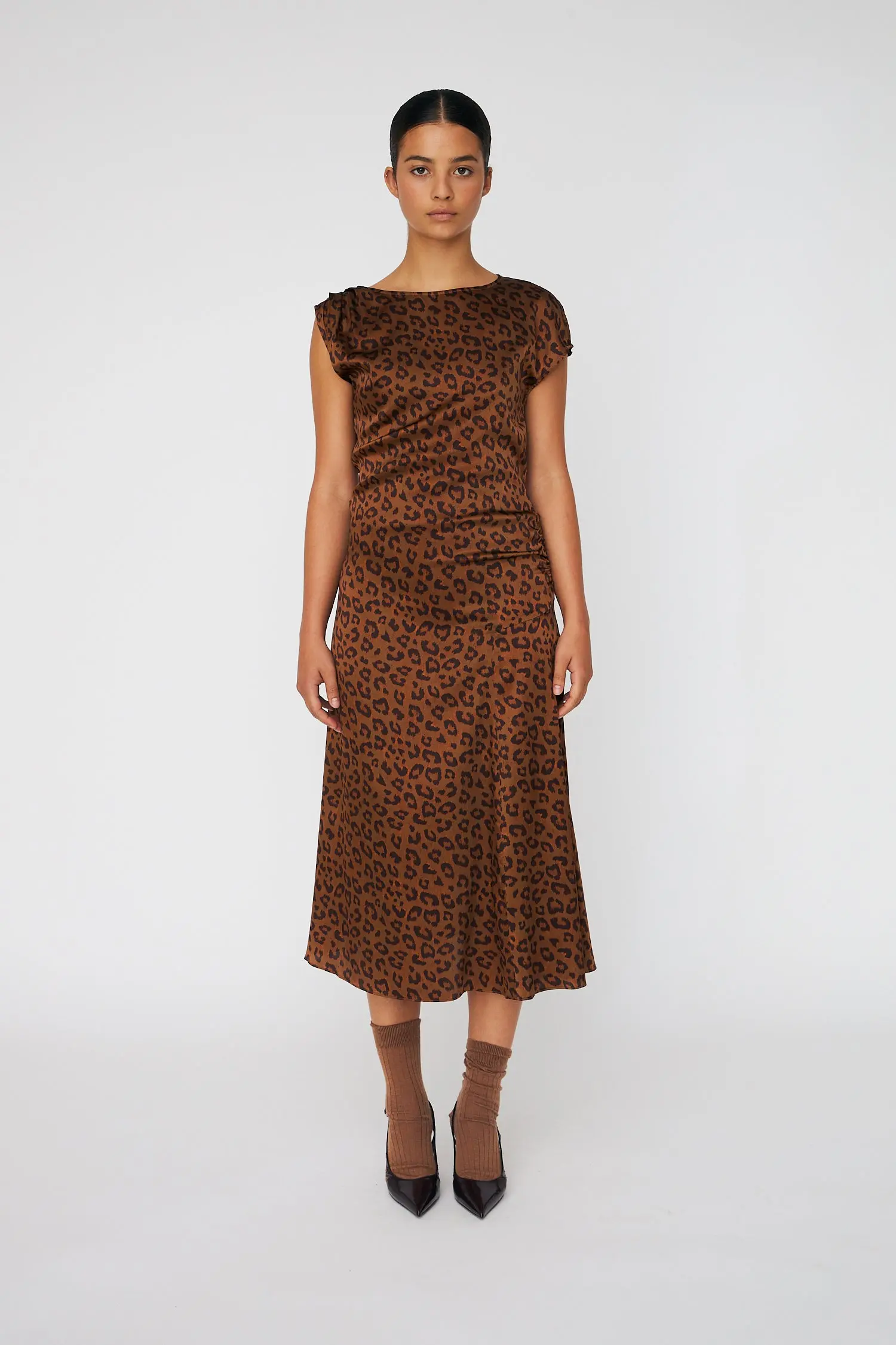 Fitted Midi Animal Printed Dress - Leopard