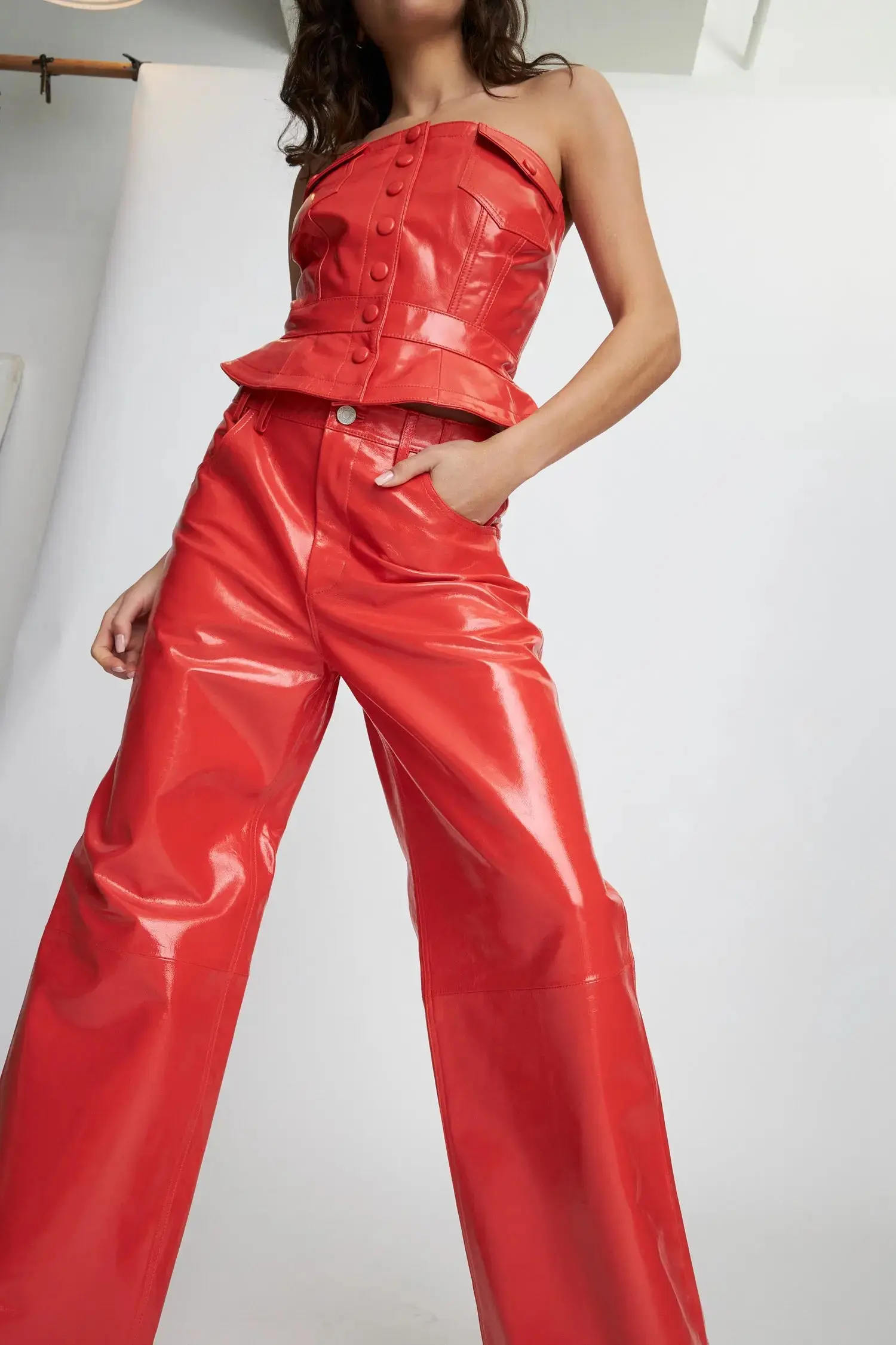 Leather pants with jeans look - Cherry Tomato - Image 3