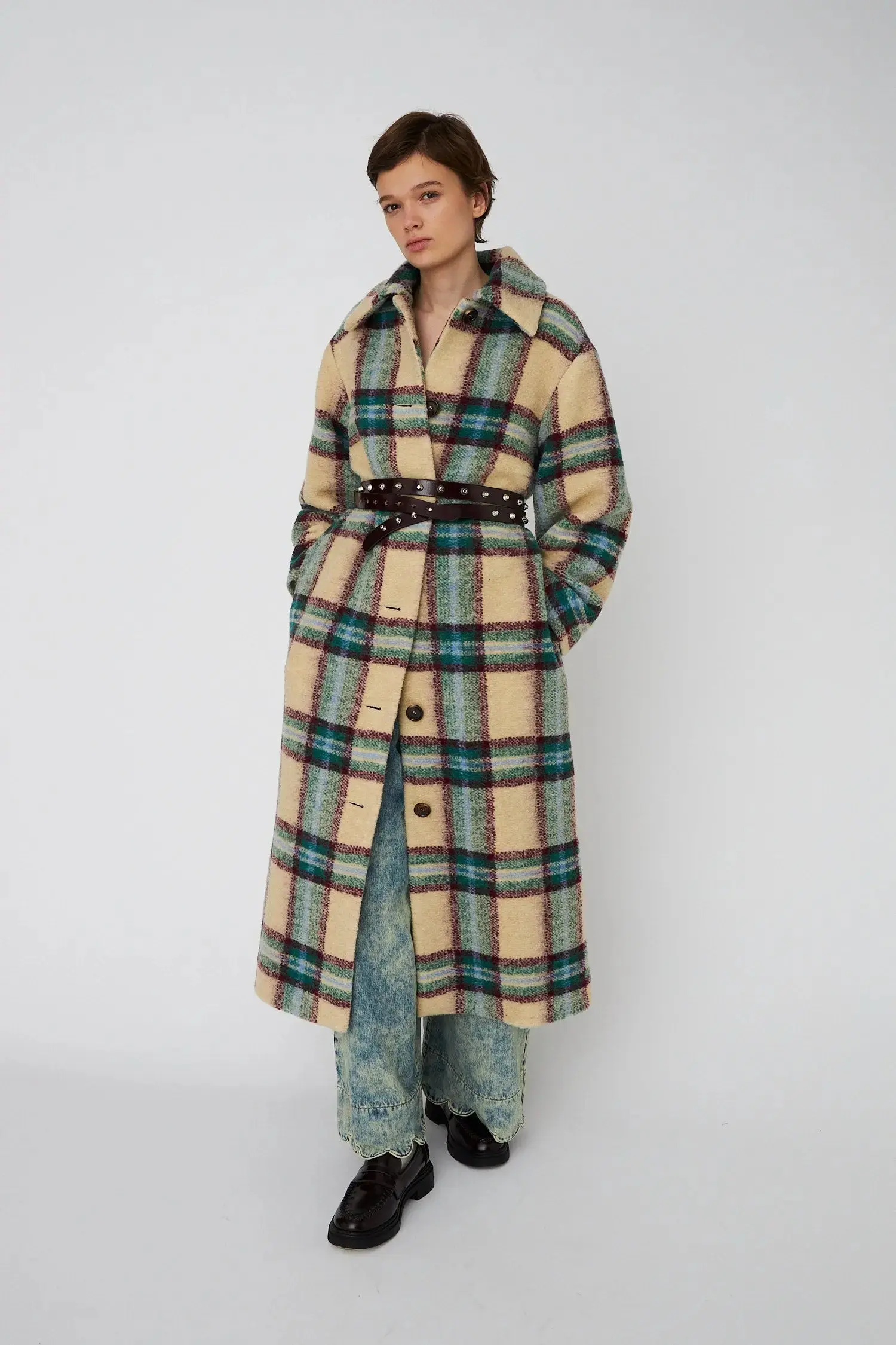 Long Wool Checked Coat - Multi Checks - Image 3