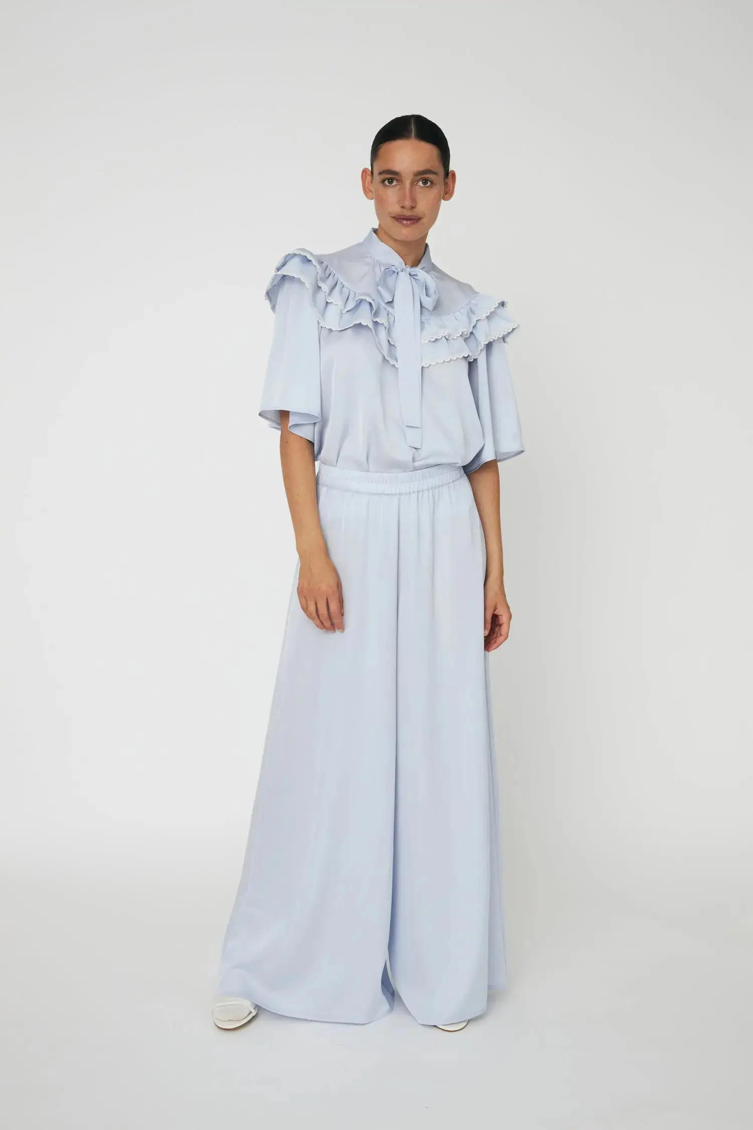Loose Blouse with Frills - Dust Blue - Image 5