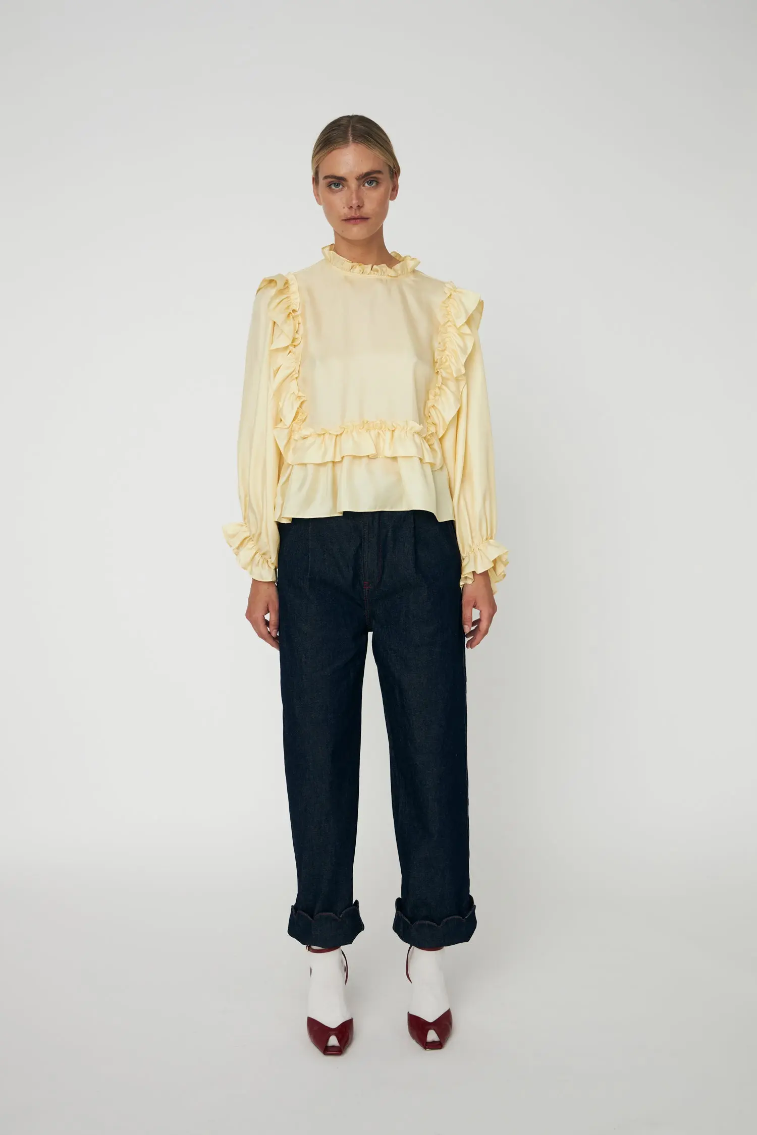 Loose Frilled Blouse - Soft Yellow