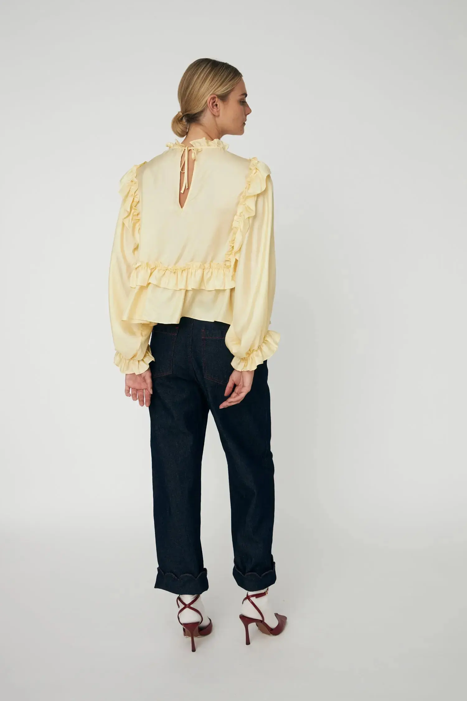 Loose Frilled Blouse - Soft Yellow - Image 3