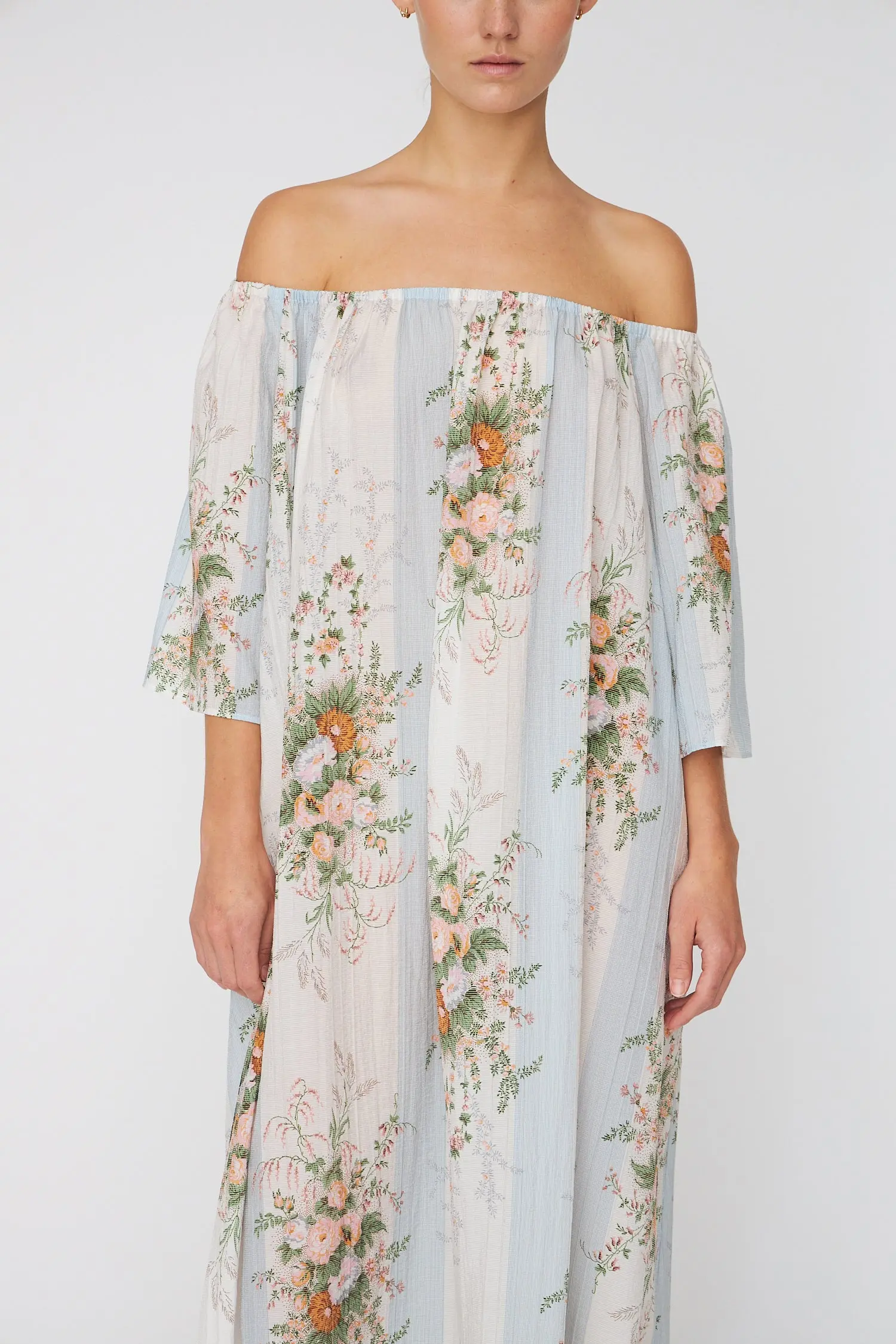Loose Maxi Dress with drop Shoulders - Creme Multicolour Flowers - Image 2