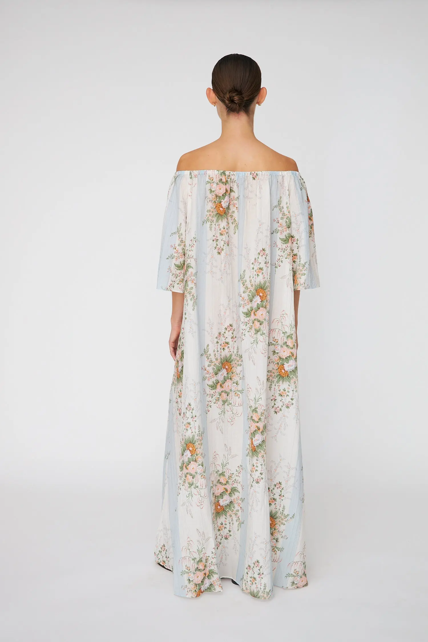 Loose Maxi Dress with drop Shoulders - Creme Multicolour Flowers - Image 3