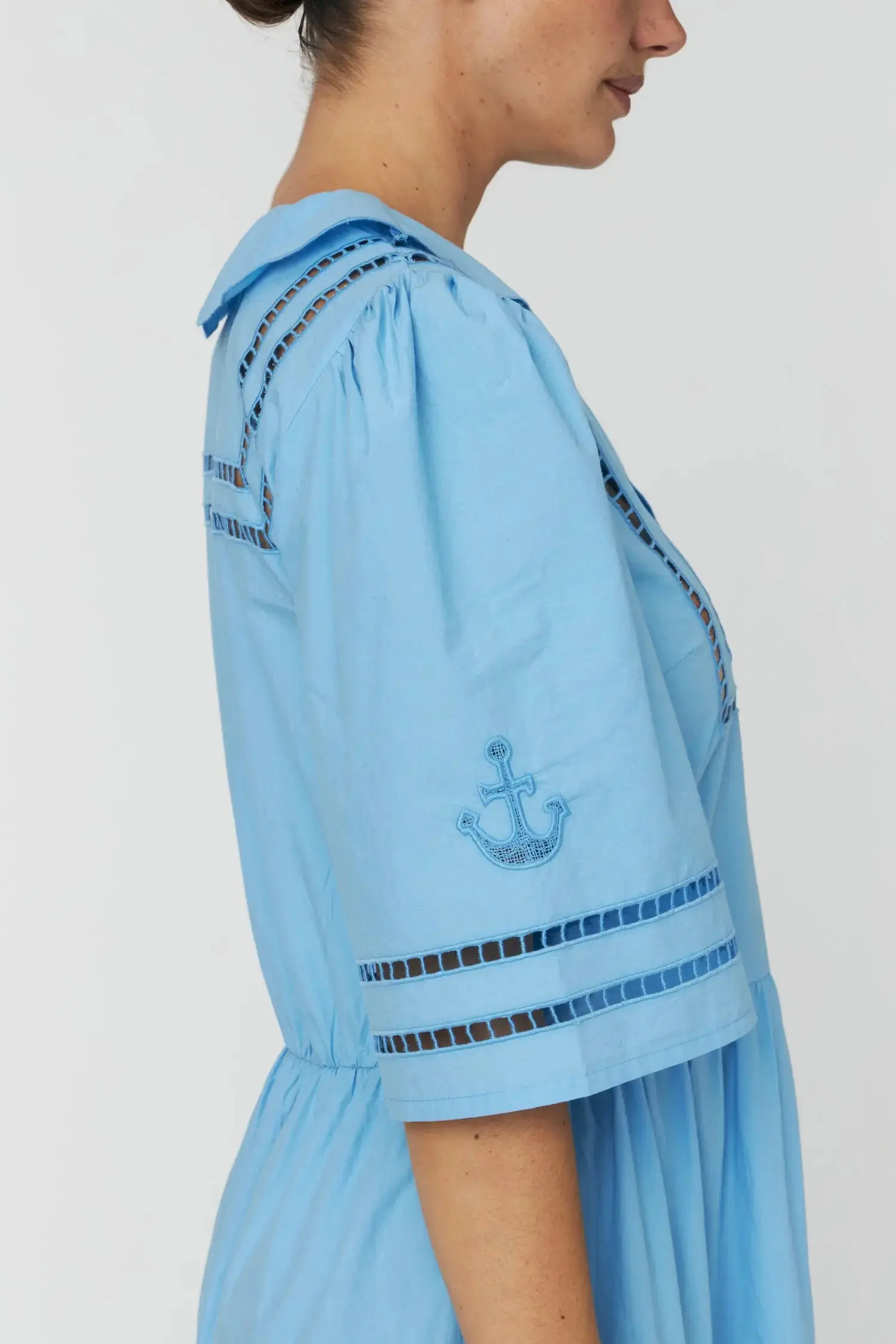 Maxi Dress with Short Sleeves and Artworks - Blue Coral - Image 3