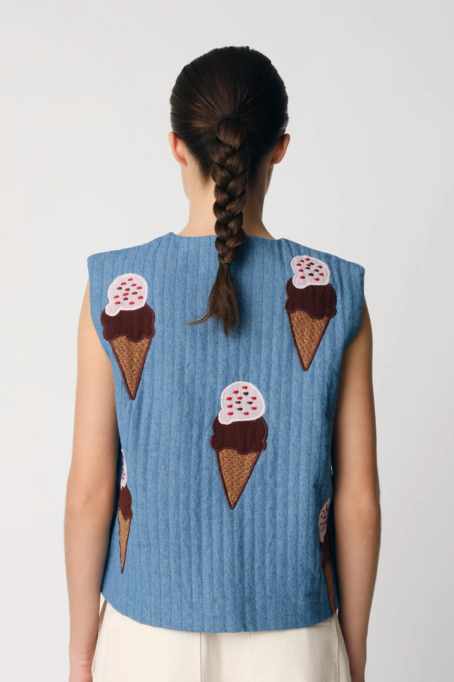 Out of office Embroidered Vest - Summer Blue - Image 4