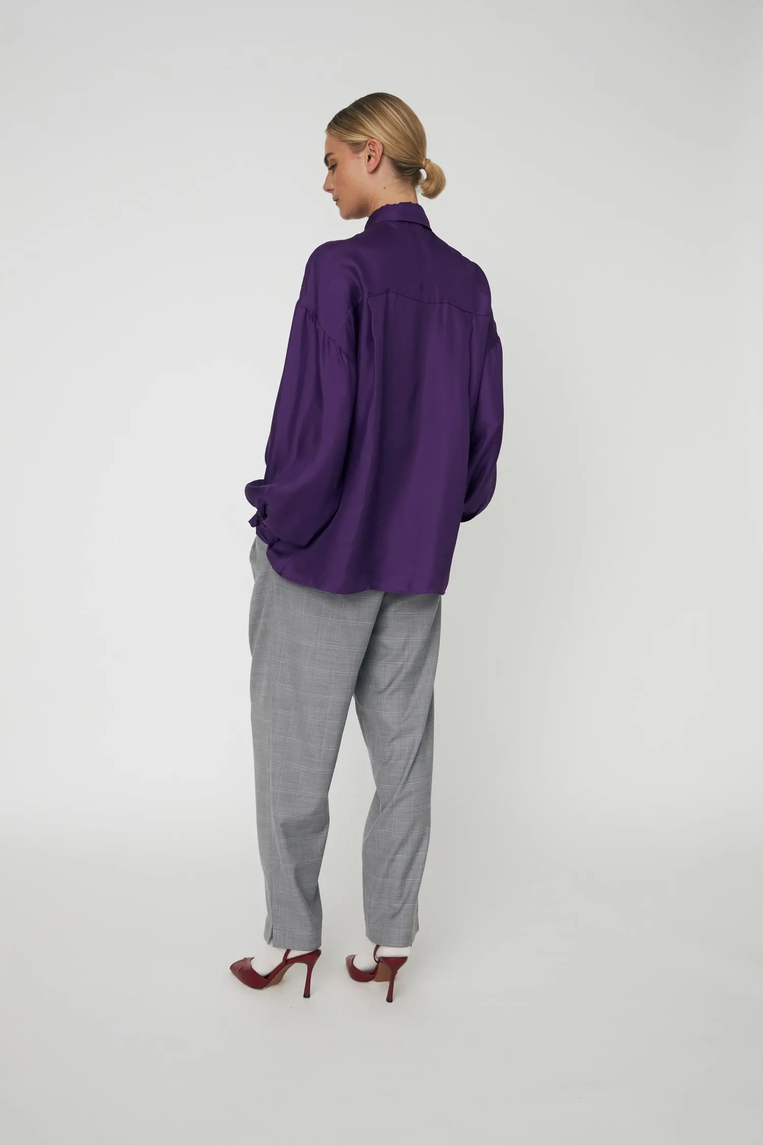 Oversized Silk Shirt with Bow - Seductive Purple - Image 2