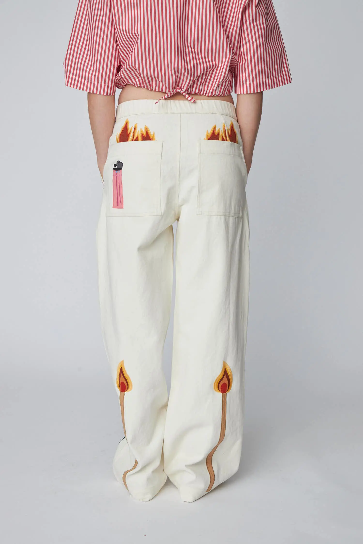 Patchwork Elements Cotton Pants - Creme - Image 4