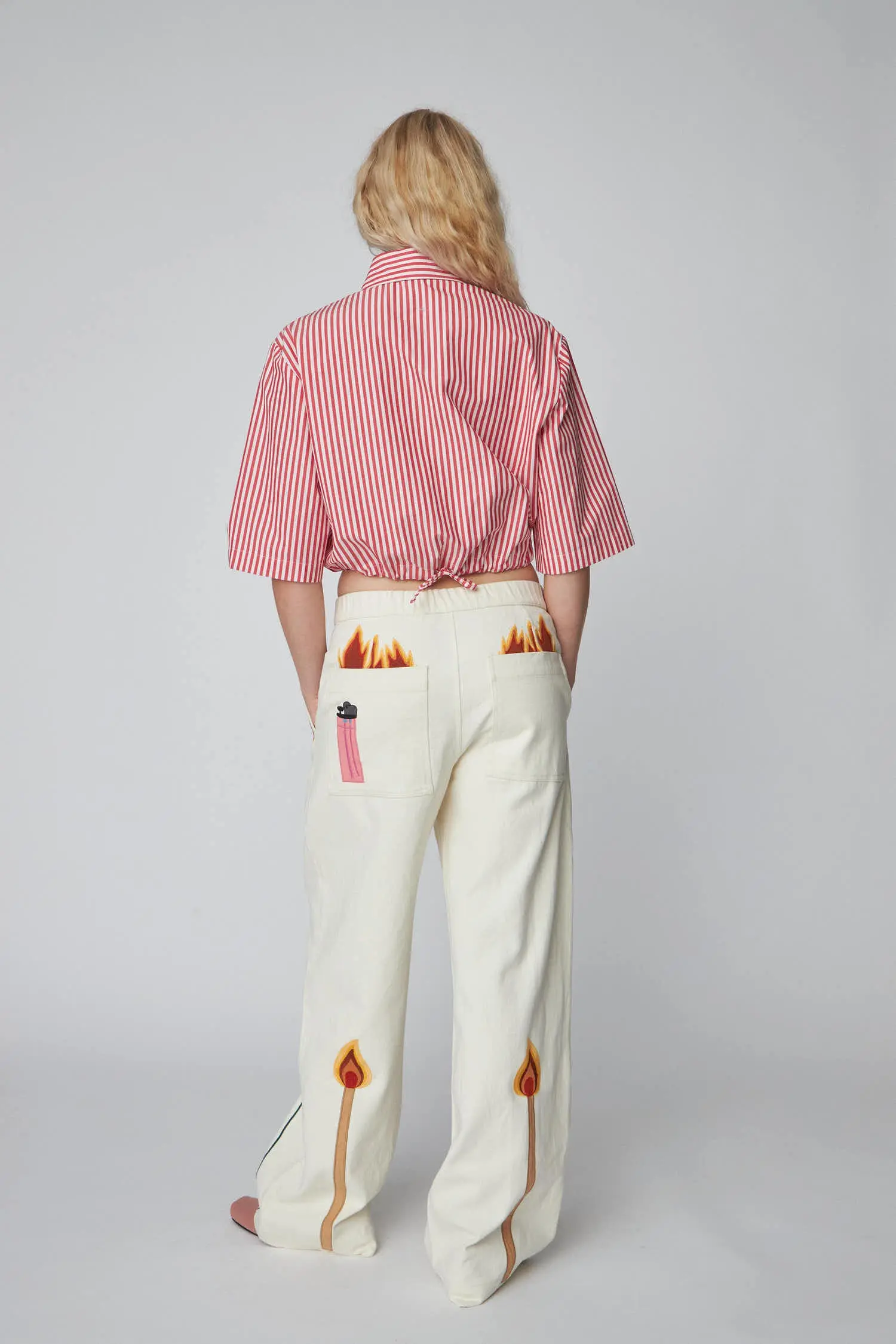 Patchwork Elements Cotton Pants - Creme - Image 5
