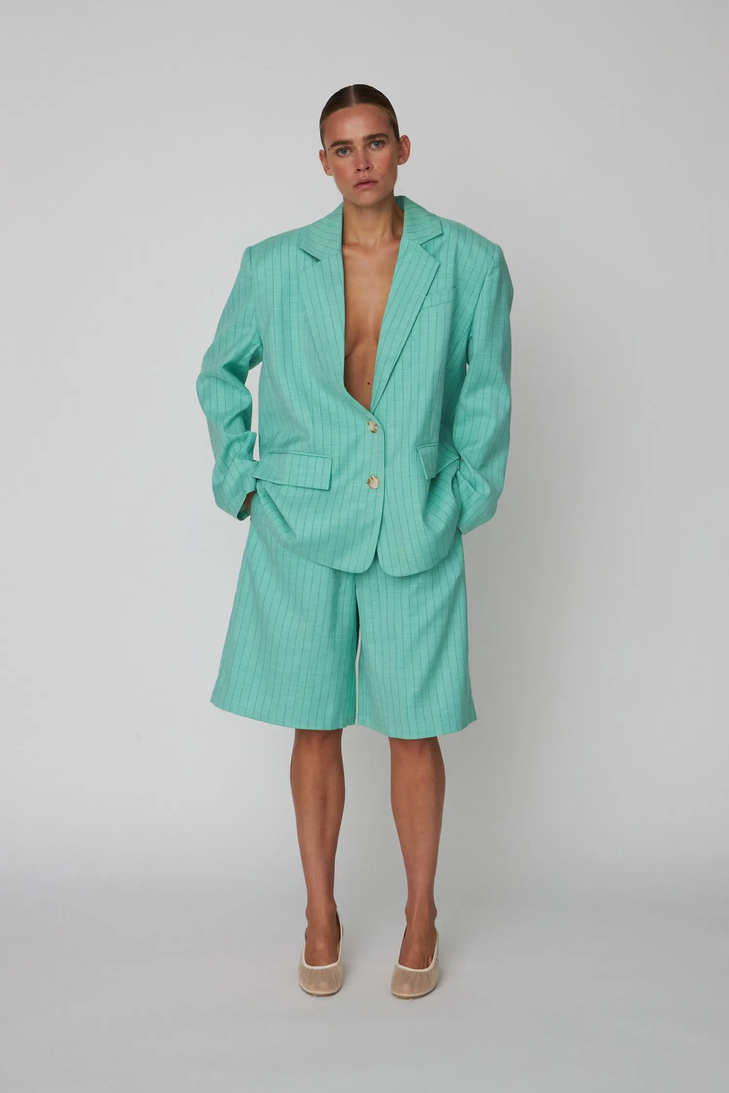 Pin Striped Shorts - Bright Mint - Image 3