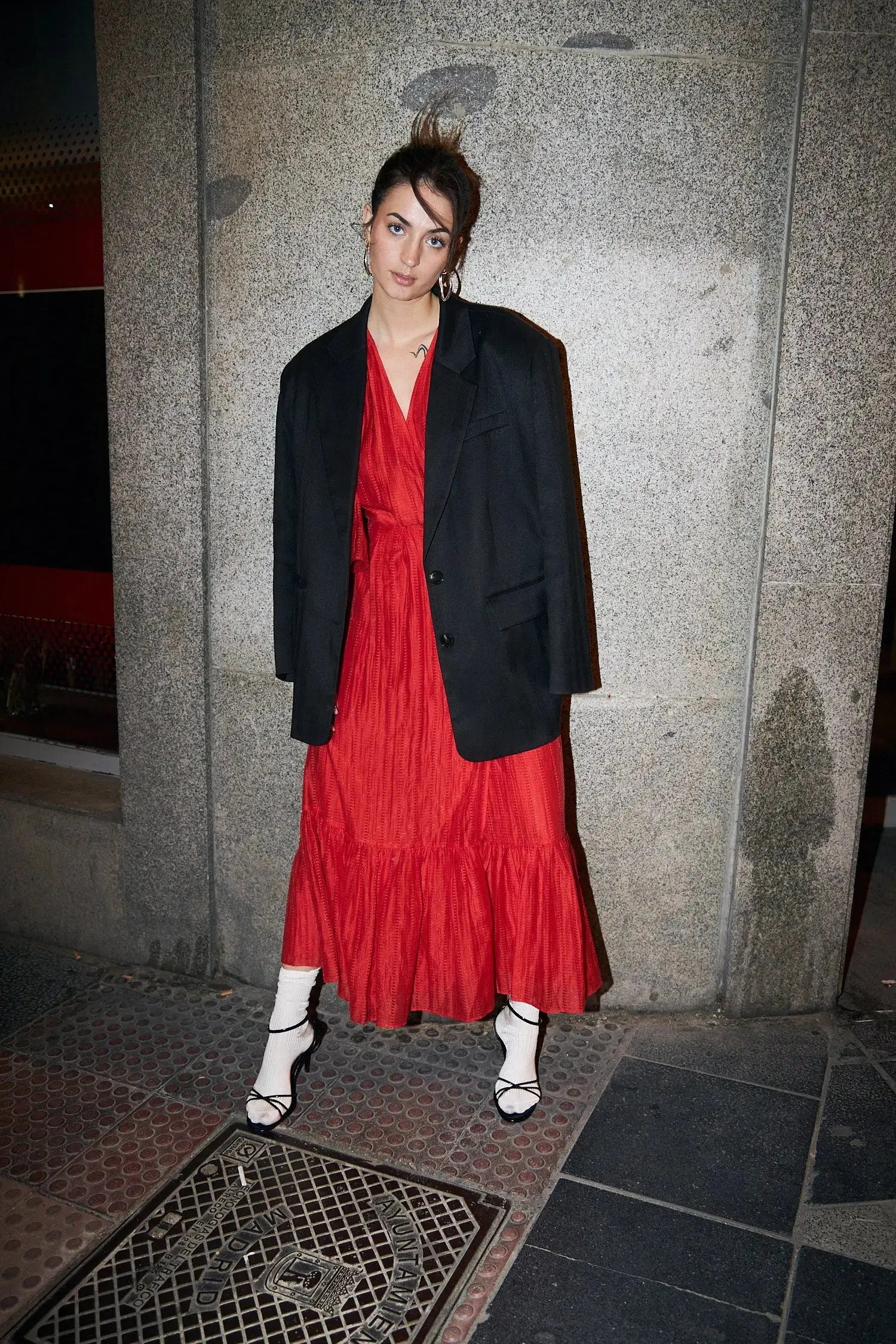 Pointelle Wrap Dress - Flame Red - Image 3