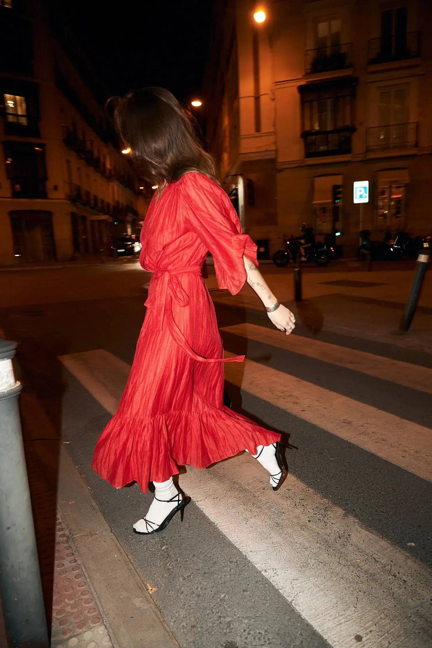 Pointelle Wrap Dress - Flame Red - Image 4