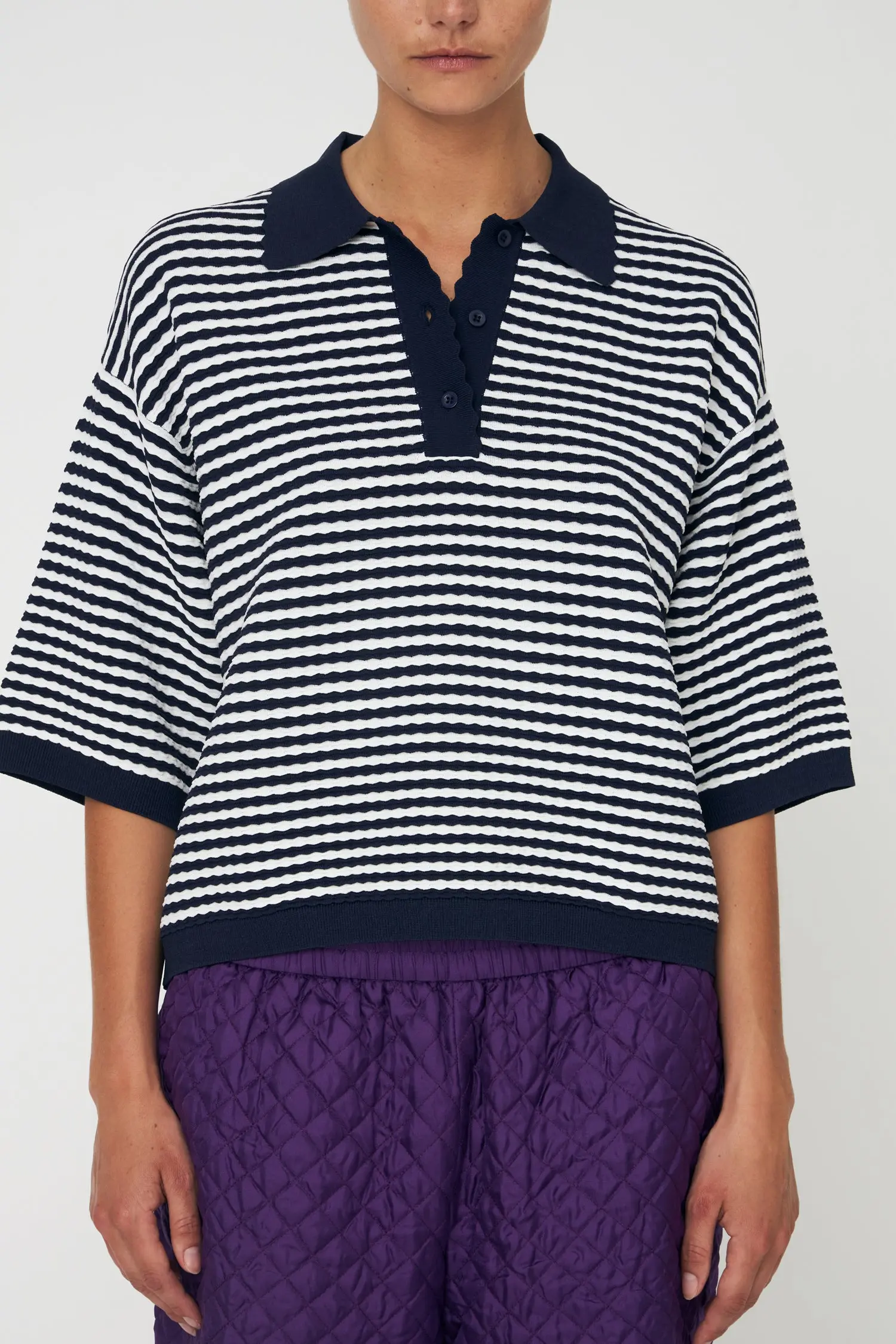 Polo Knit - Navy /Creme - Image 2