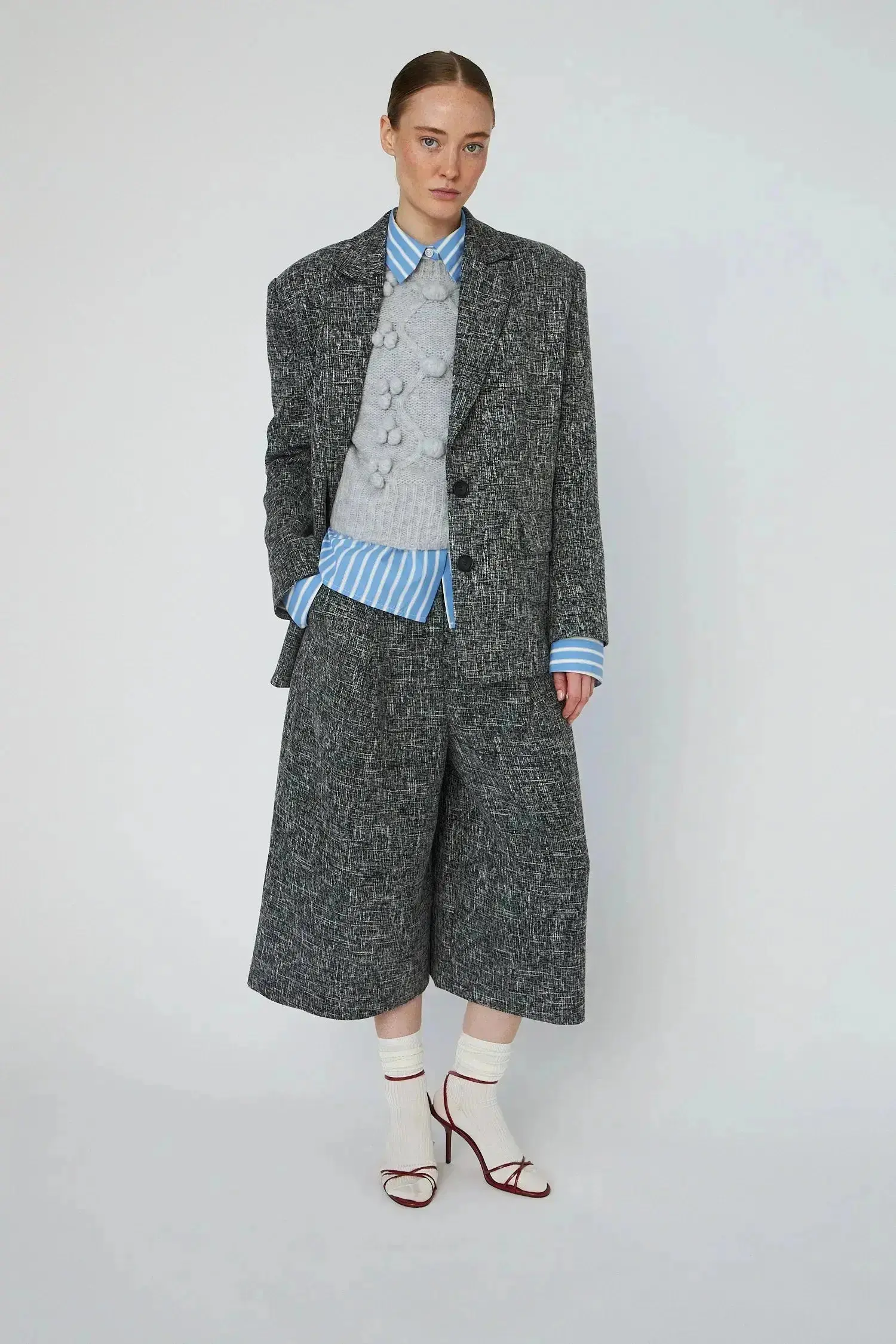 Salt and Pepper Cropped Low-Waist Pants - Flintstone - Image 3